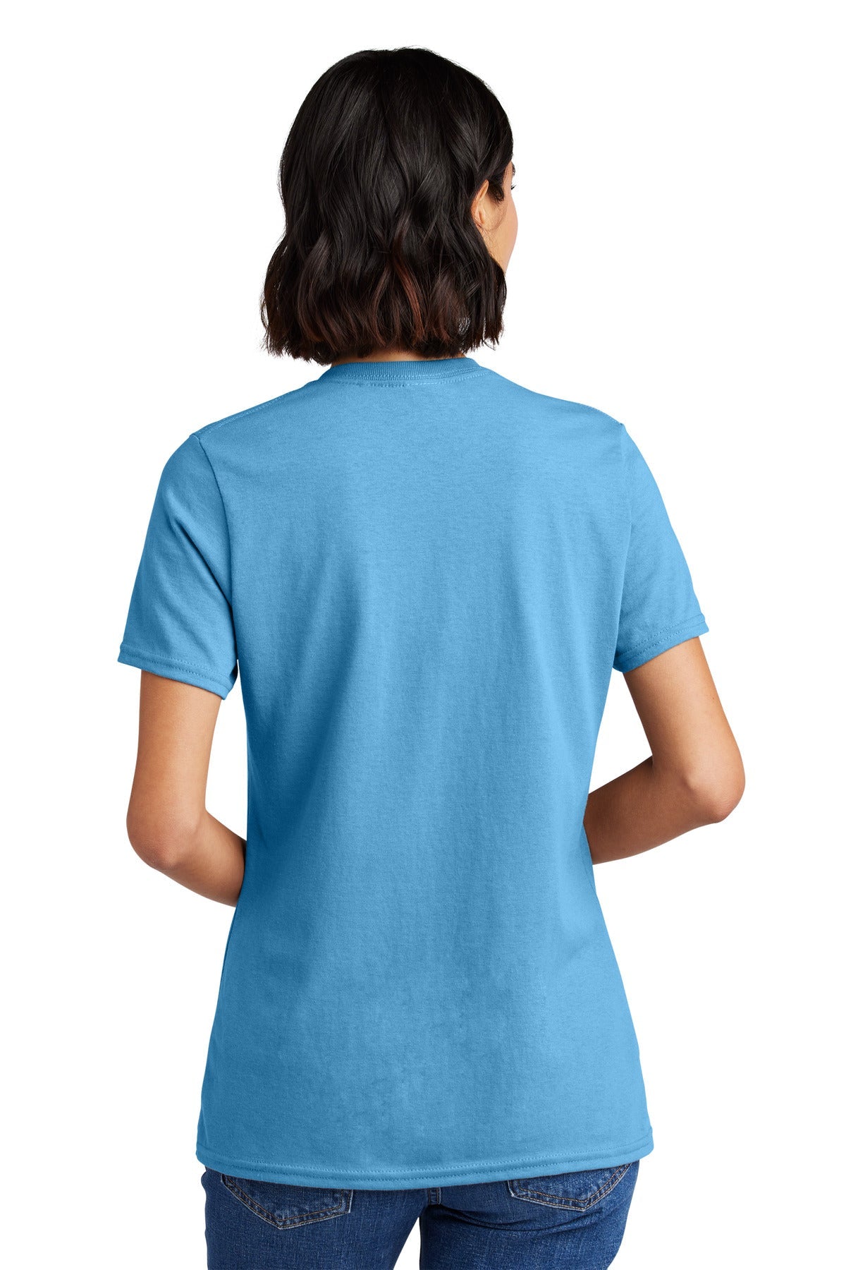 Aquatic Blue Port & Co Women's Core Cotton V-Neck Tee. LPC54V