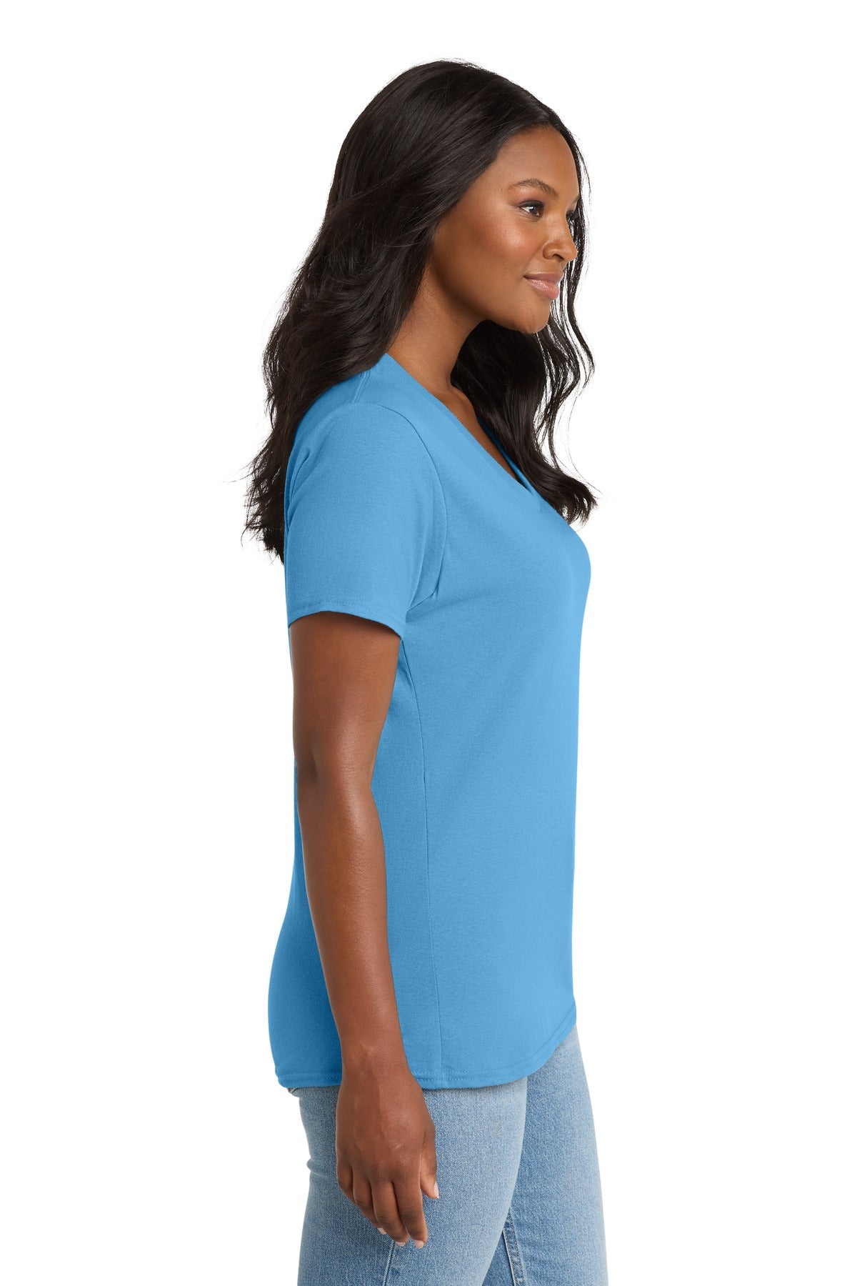 Aquatic Blue Port & Co Women's Core Cotton V-Neck Tee. LPC54V