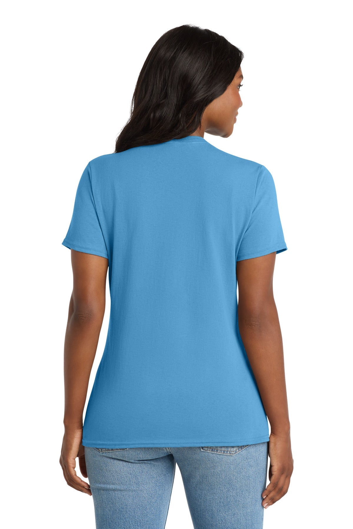 Aquatic Blue Port & Co Women's Core Cotton V-Neck Tee. LPC54V
