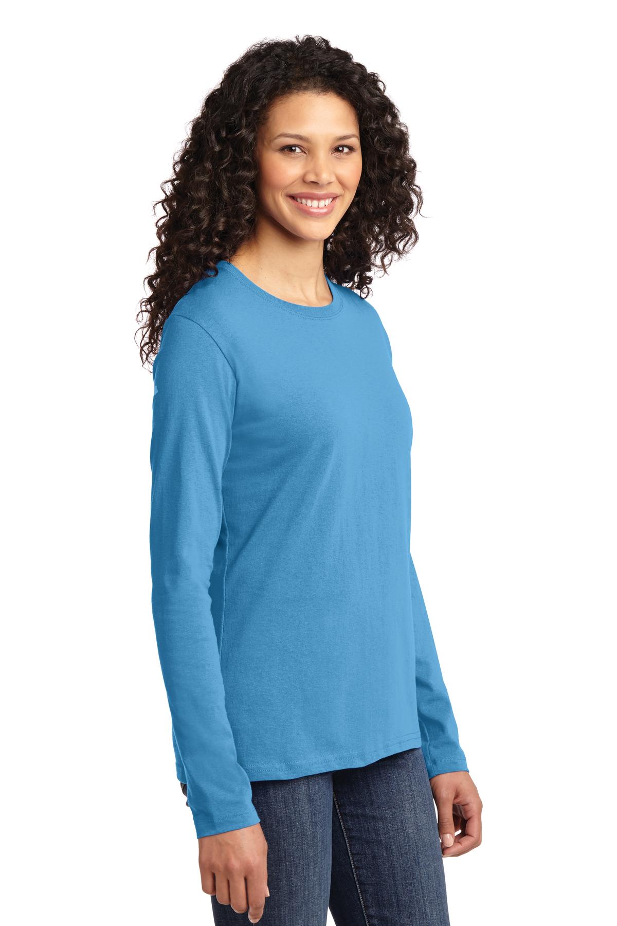 Aquatic Blue Port & Co Women's Long Sleeve Core Cotton Tee. LPC54LS