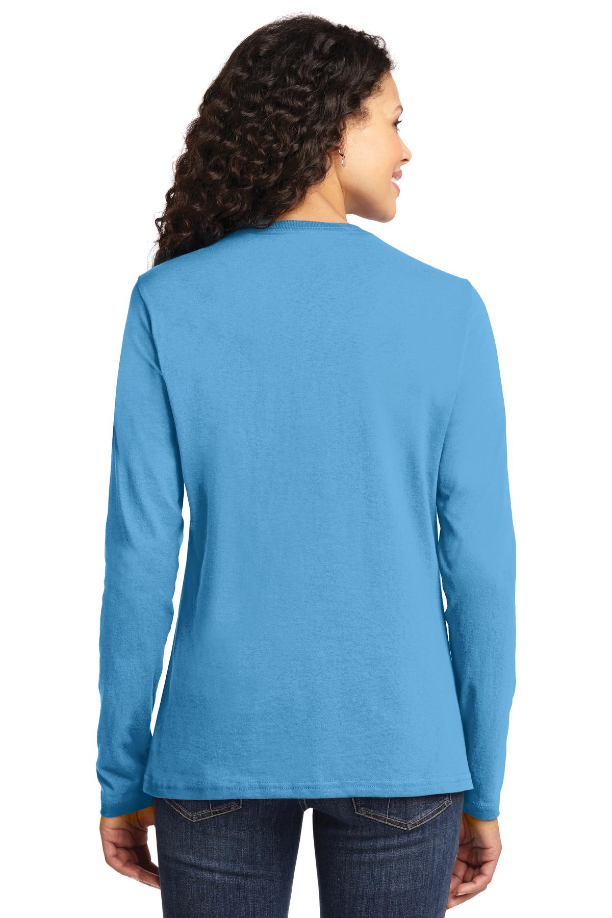 Aquatic Blue Port & Co Women's Long Sleeve Core Cotton Tee. LPC54LS