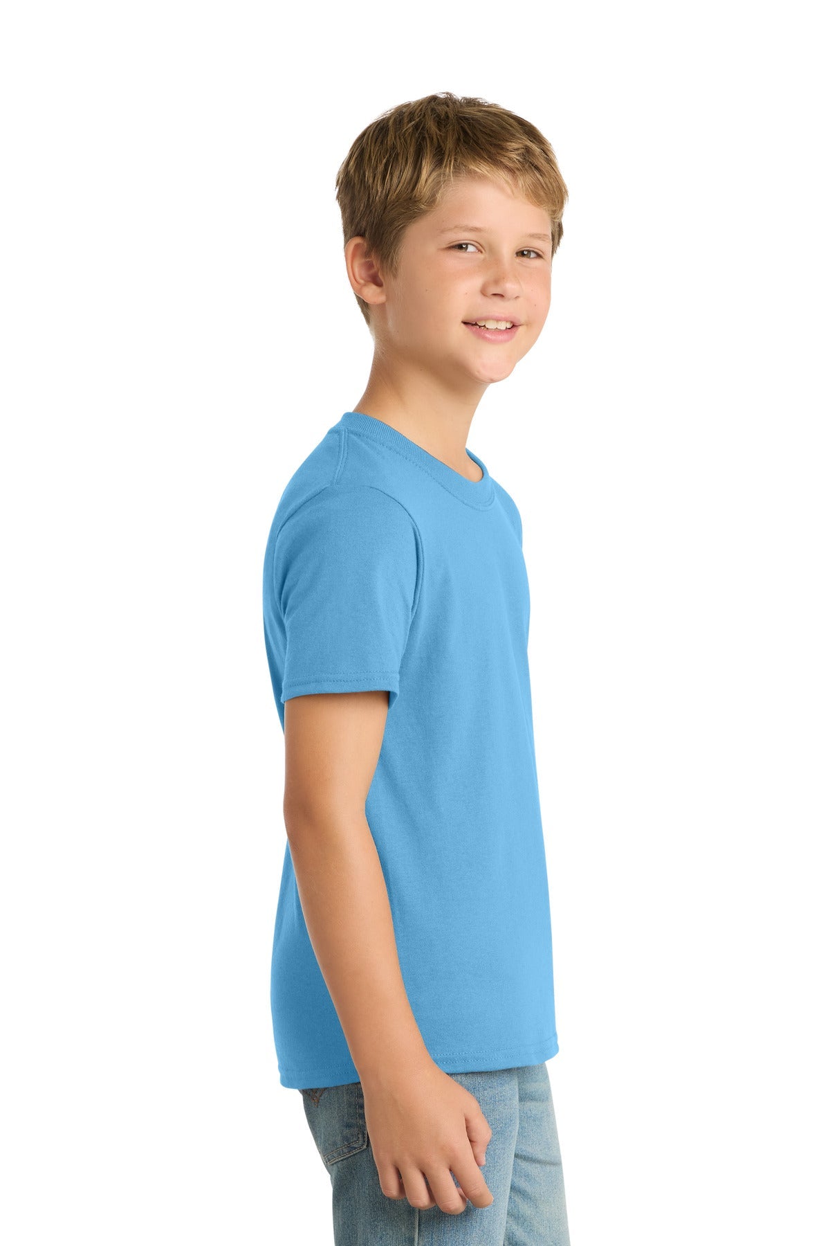 Aquatic Blue Port & Co Youth Core Blend Tee. PC55Y