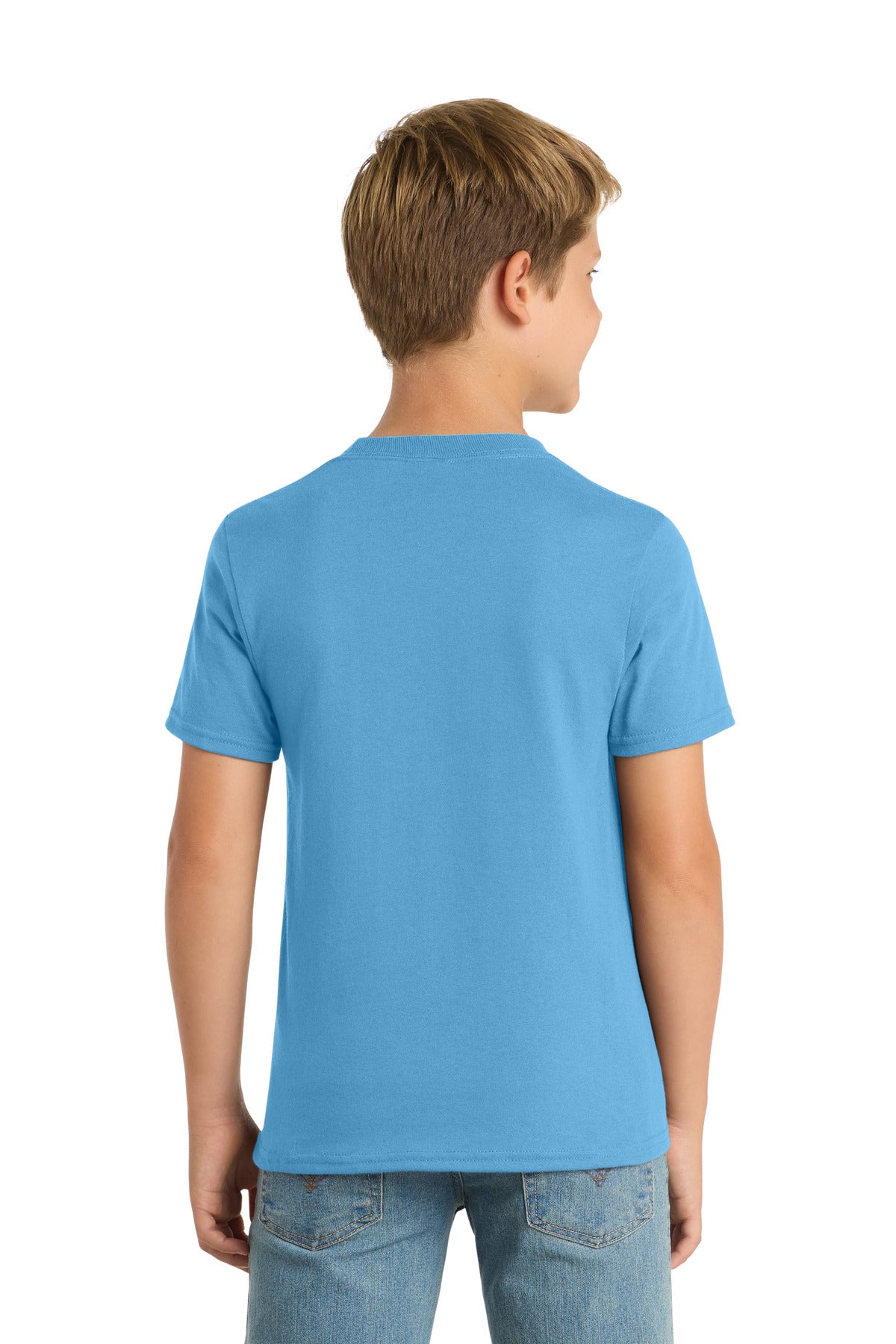 Aquatic Blue Port & Co Youth Core Blend Tee. PC55Y