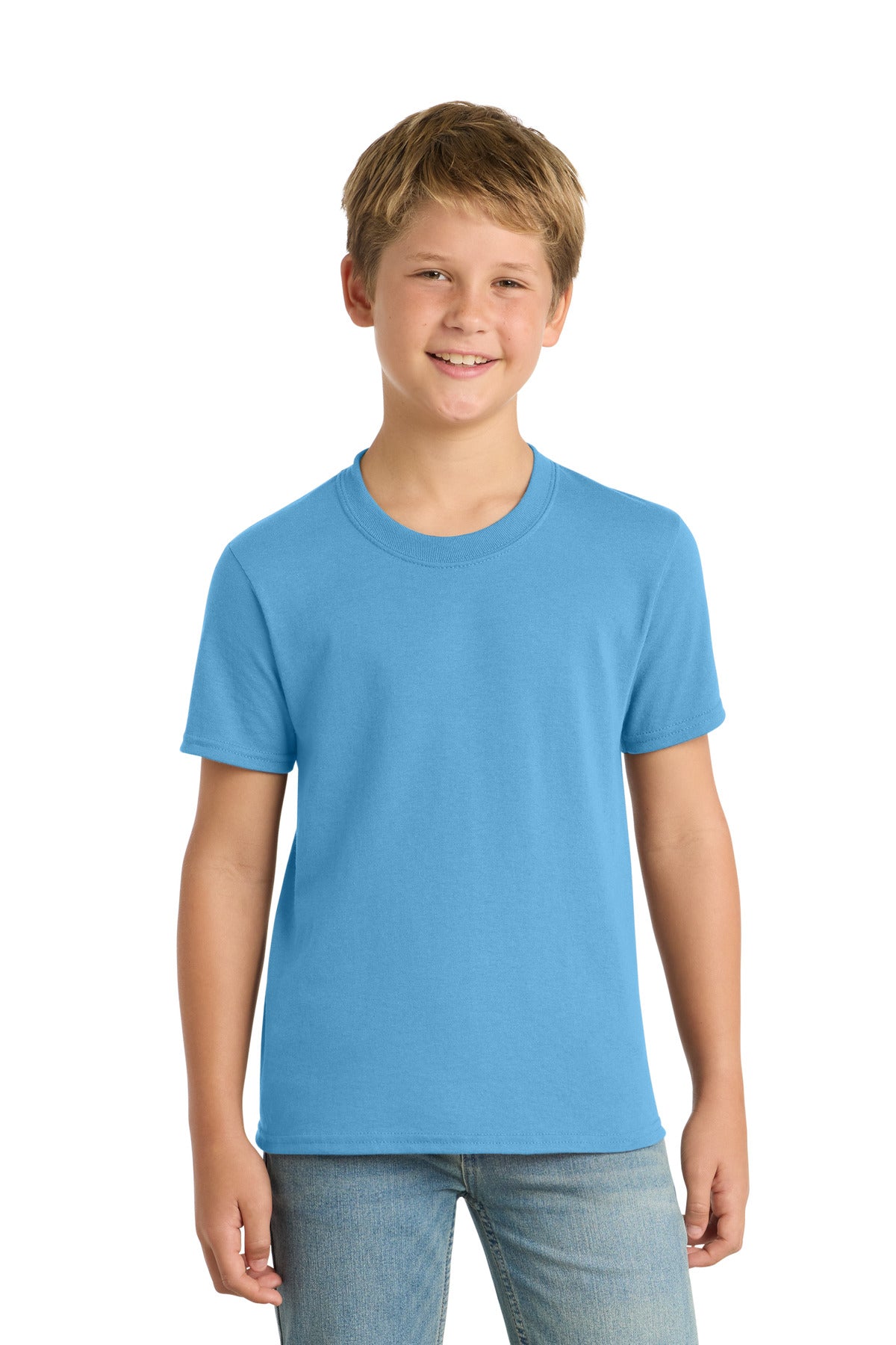 Aquatic Blue Port & Co Youth Core Blend Tee. PC55Y