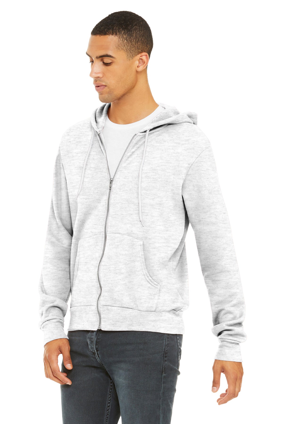 Ash BELLA+CANVAS Unisex Sponge Fleece Full-Zip Hoodie. BC3739