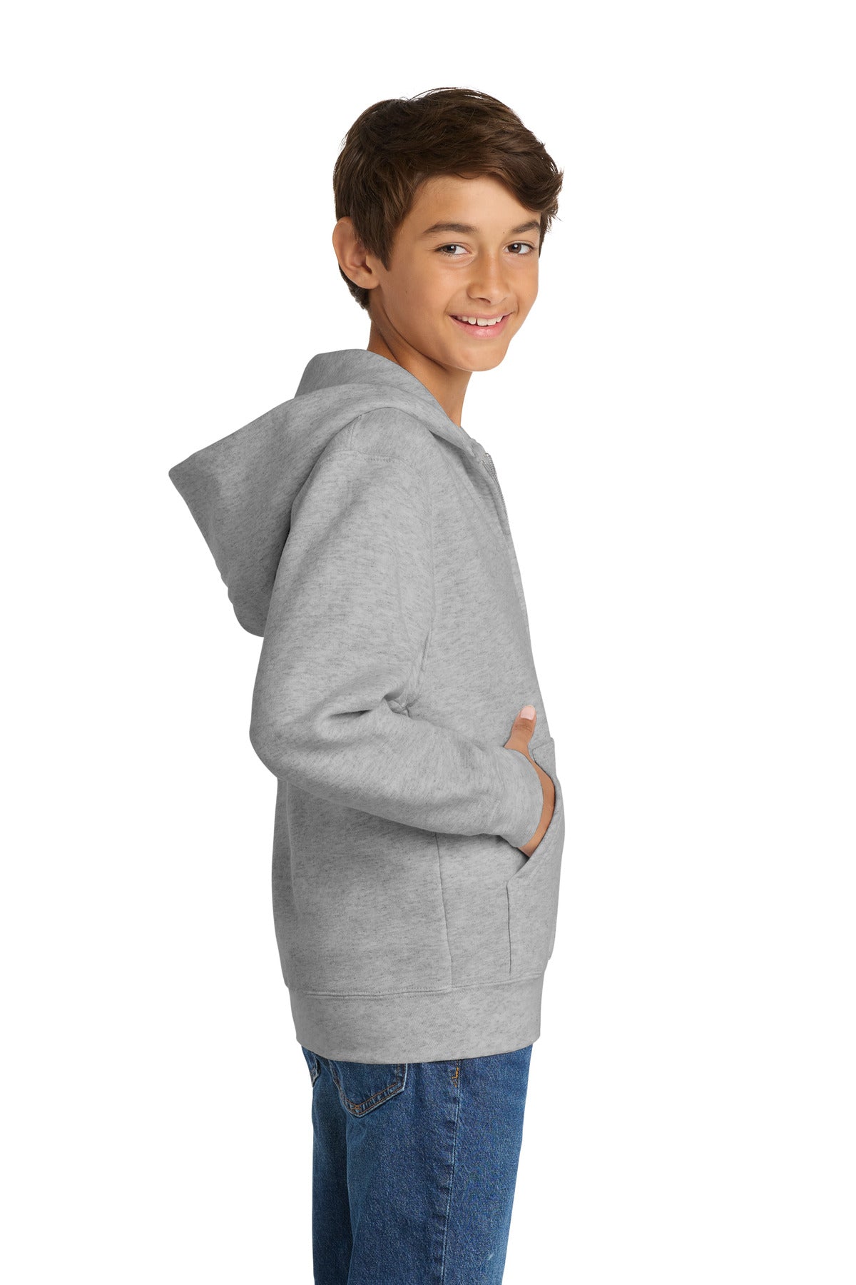 Ash Port & Co Youth Core Fleece Full-Zip Hooded Sweatshirt. PC90YZH