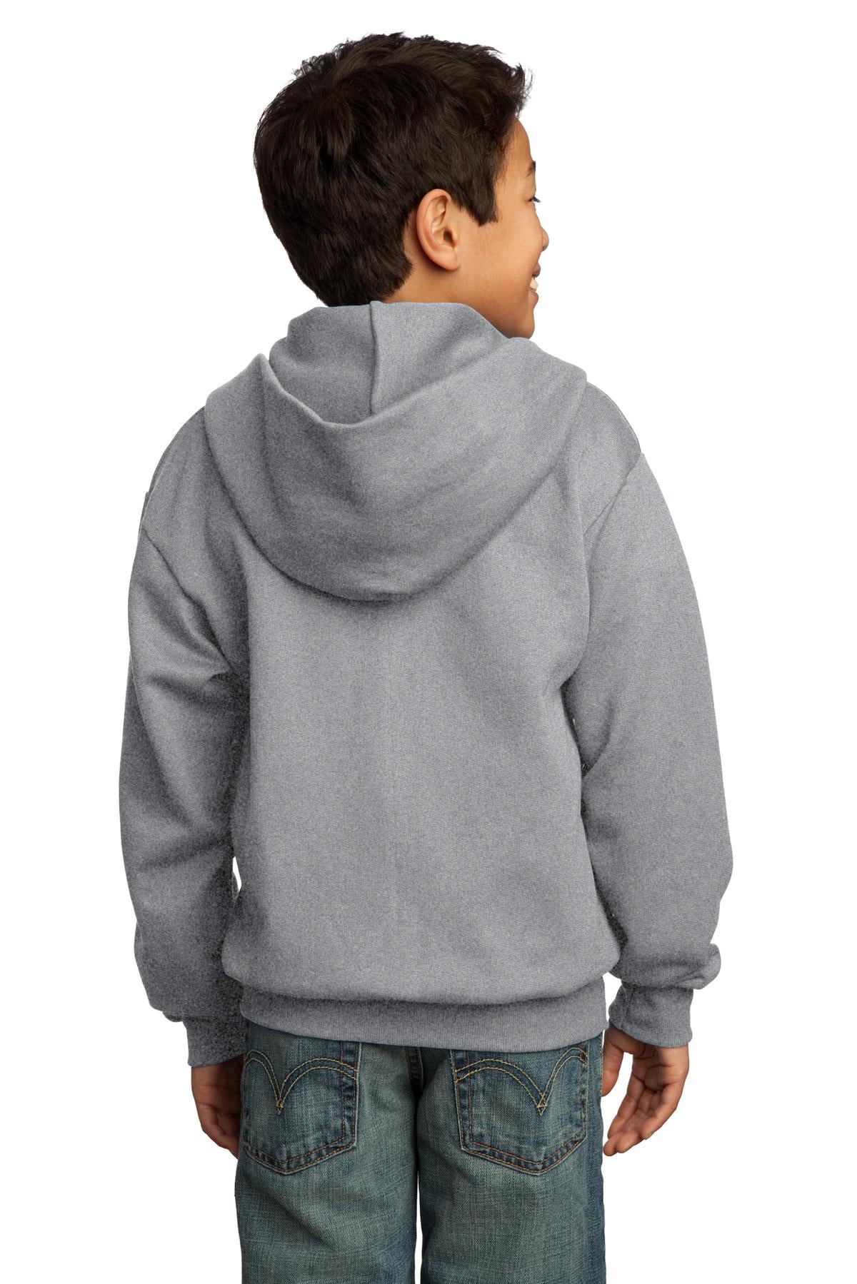 Ath Heather Port & Co Youth Core Fleece Full-Zip Hooded Sweatshirt. PC90YZH