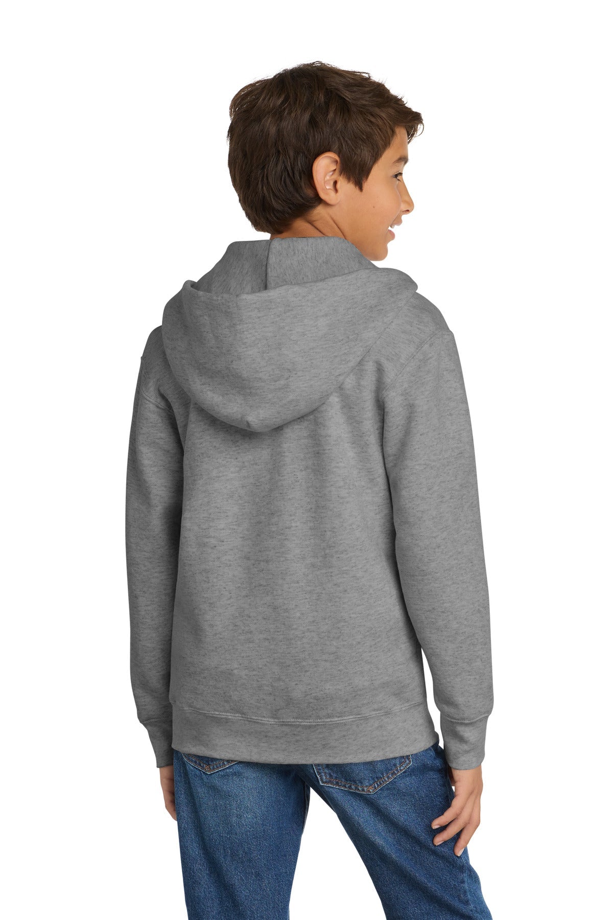Ath Heather Port & Co Youth Core Fleece Full-Zip Hooded Sweatshirt. PC90YZH