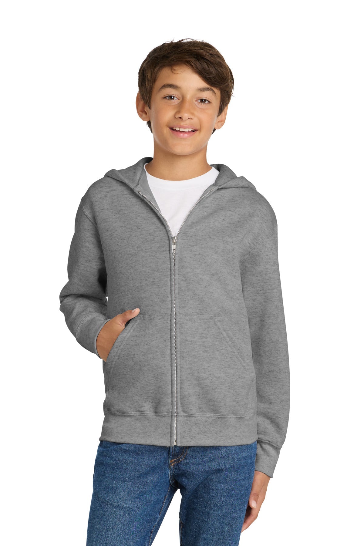 Ath Heather Port & Co Youth Core Fleece Full-Zip Hooded Sweatshirt. PC90YZH