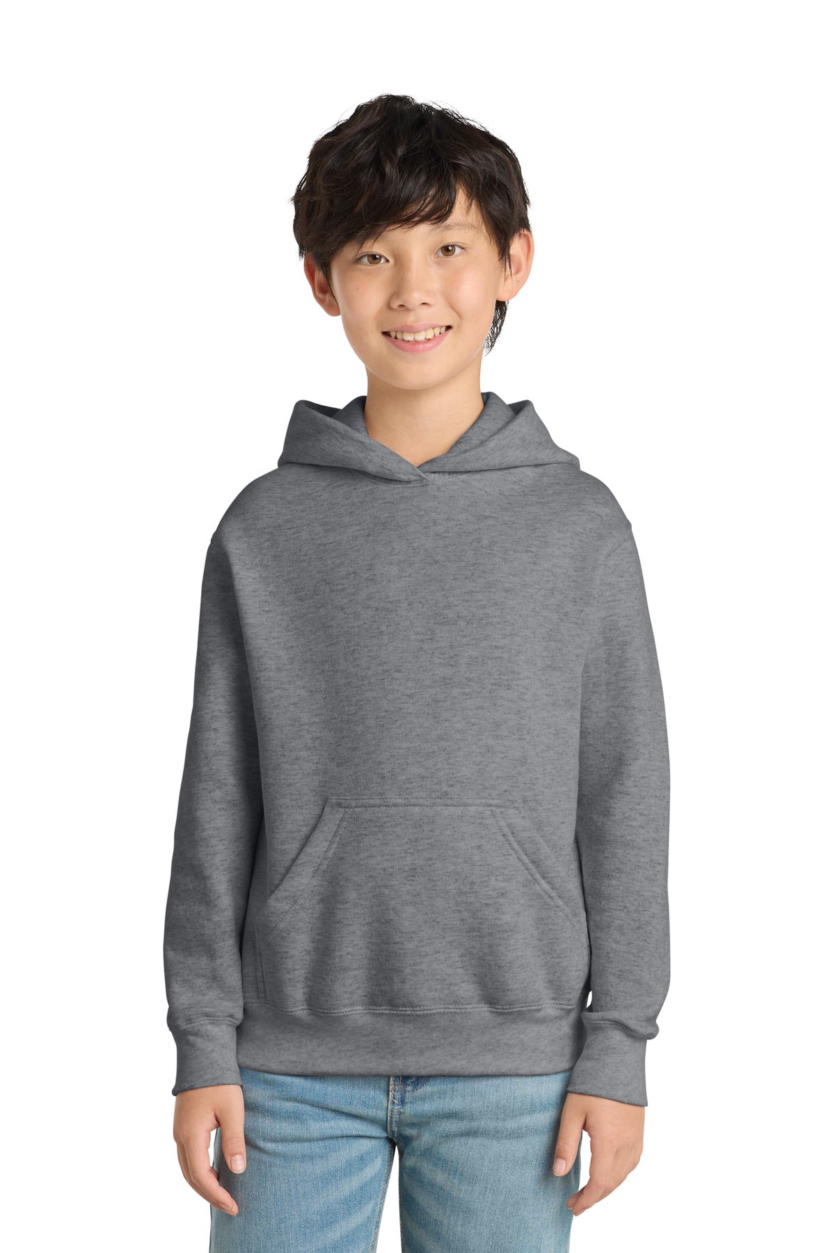 Ath. Heather Port & Co Youth Core Fleece Pullover Hooded Sweatshirt. PC90YH