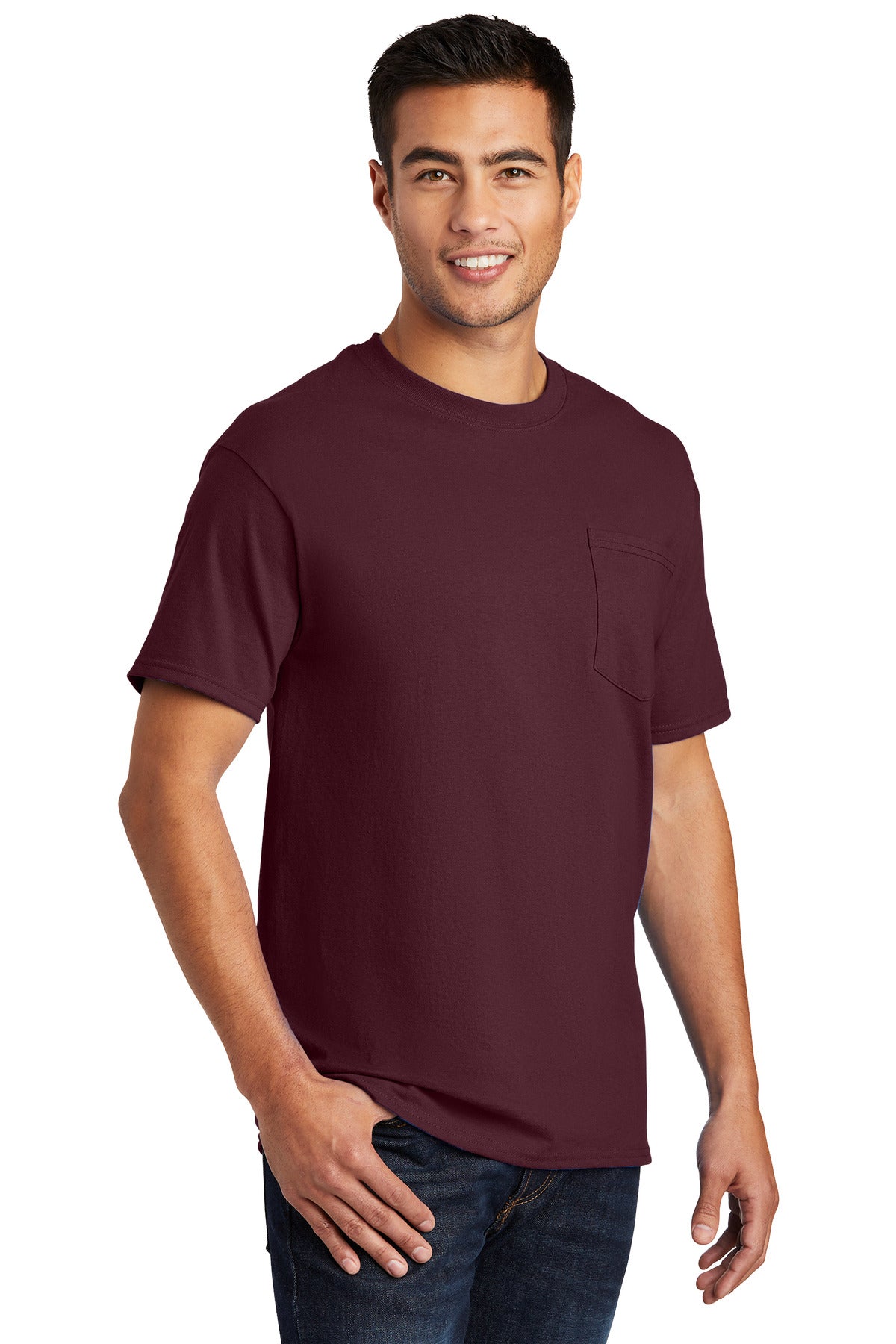 Ath. Maroon Port & Co Essential Pocket Tee. PC61P