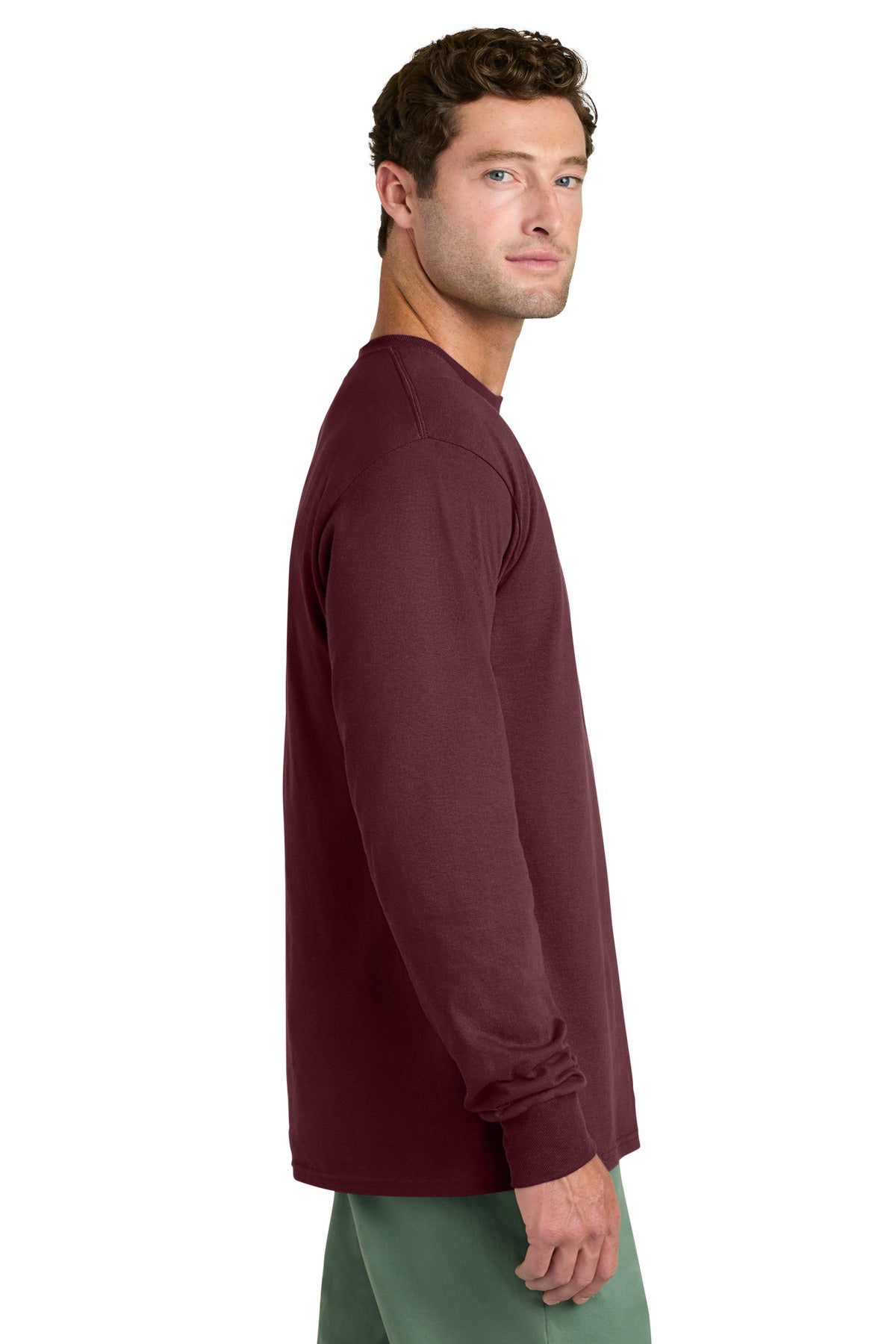 Ath Maroon Port & Co Long Sleeve Core Cotton Tee. PC54LS