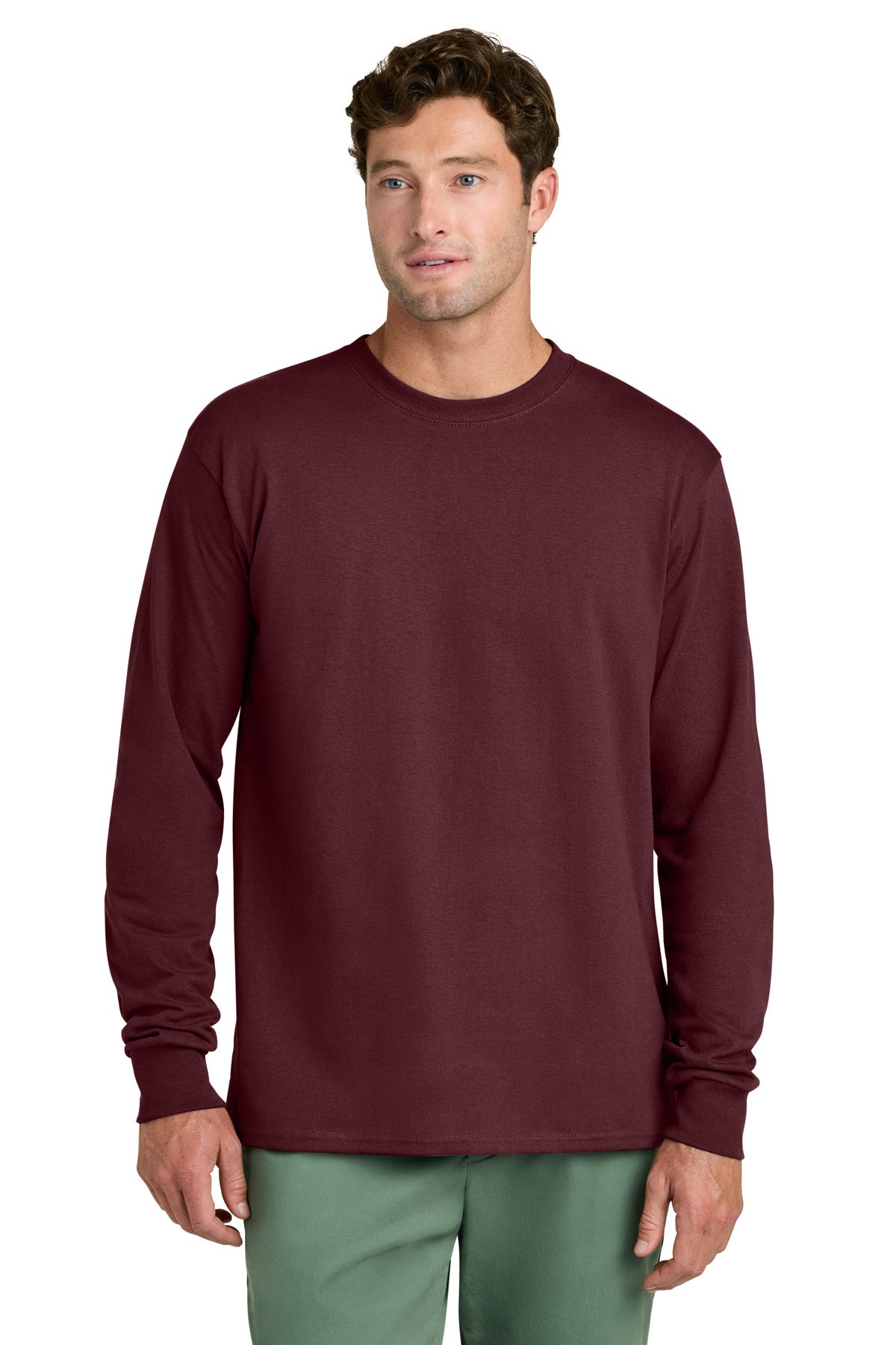 Ath Maroon Port & Co Long Sleeve Core Cotton Tee. PC54LS