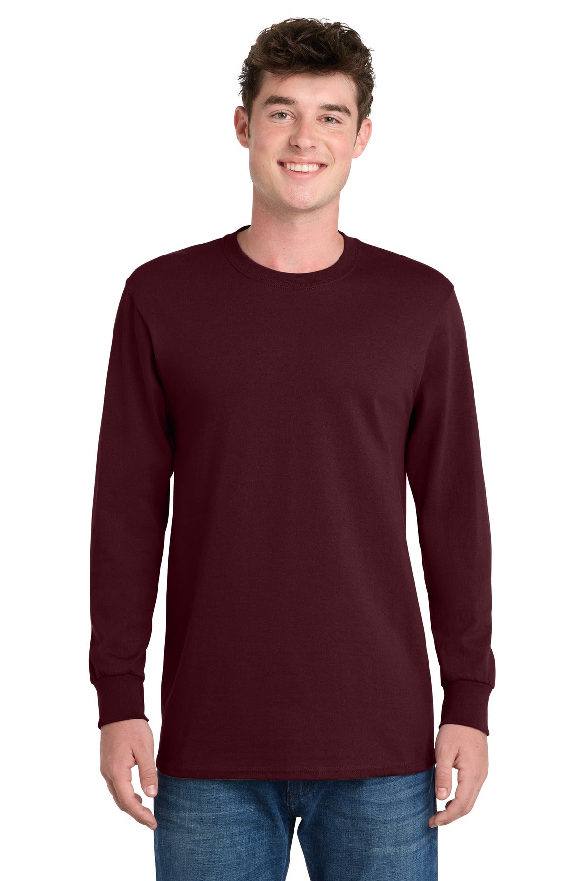 Ath. Maroon Port & Co Long Sleeve Essential Tee. PC61LS