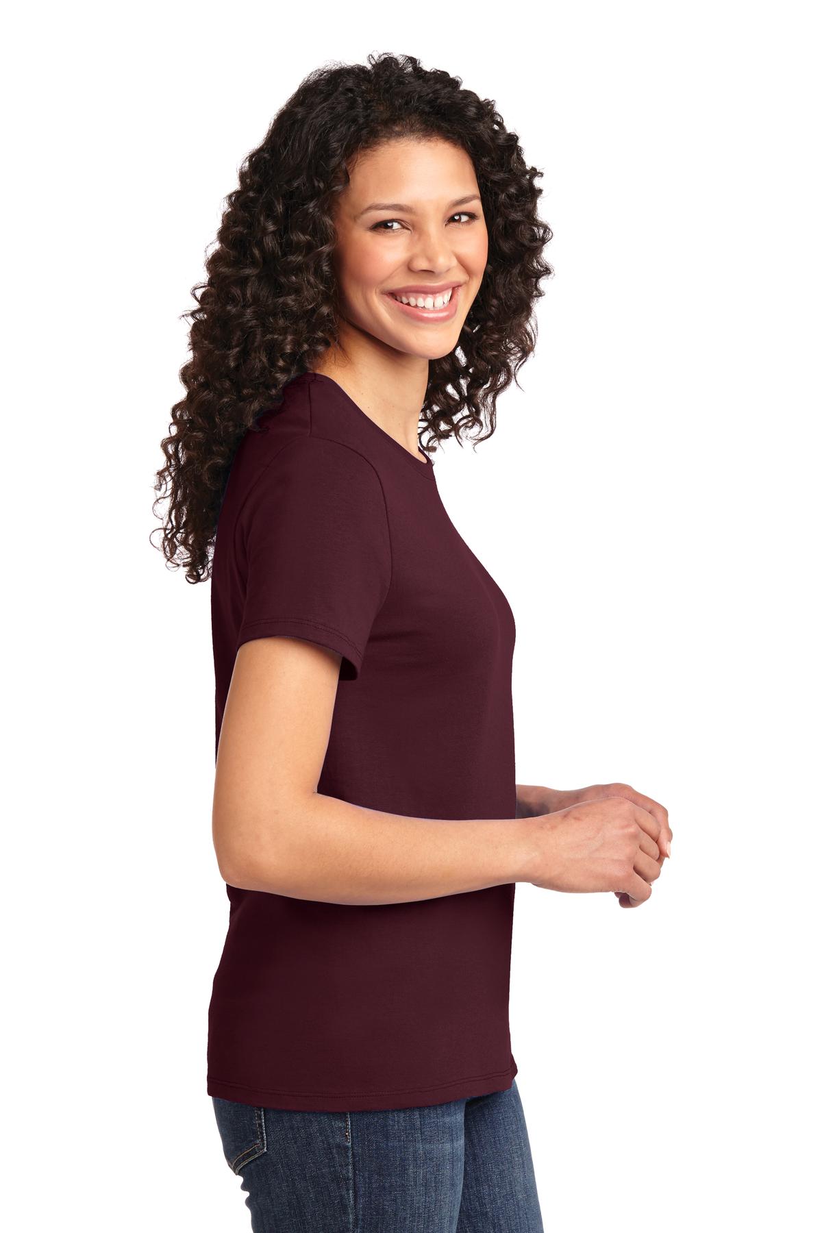 Ath Maroon Port & Co Women's Essential Tee. LPC61