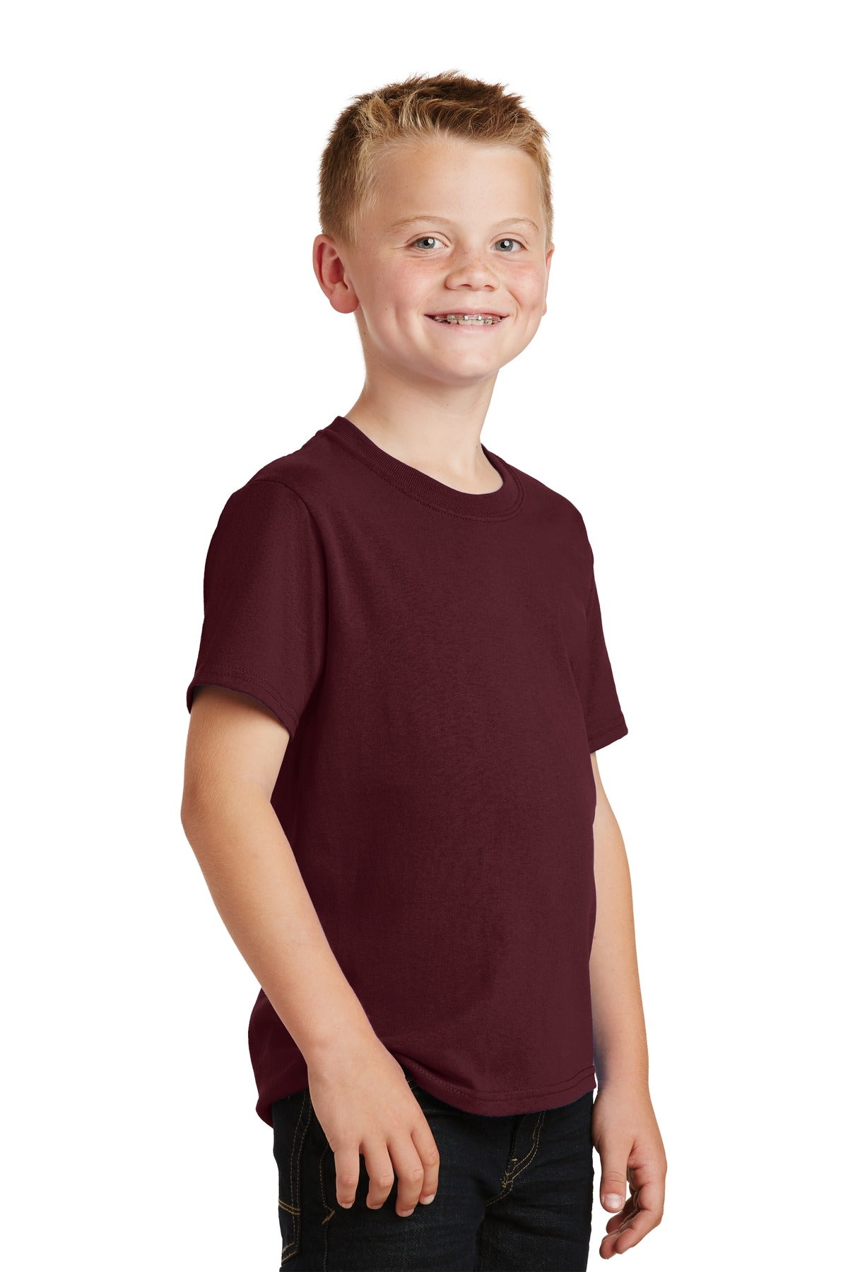 Ath Maroon Port & Co Youth Core Cotton Tee. PC54Y