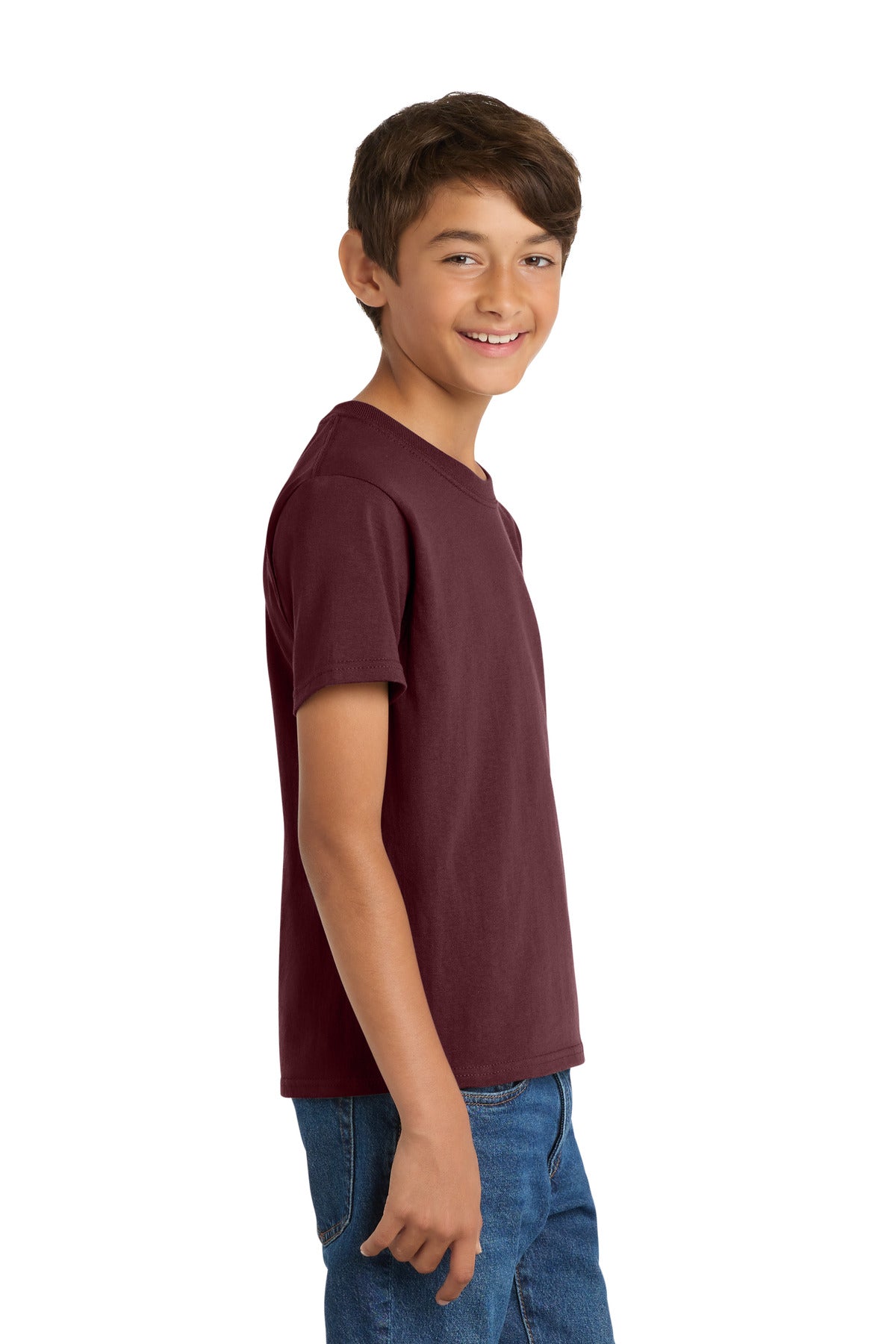 Ath Maroon Port & Co Youth Core Cotton Tee. PC54Y