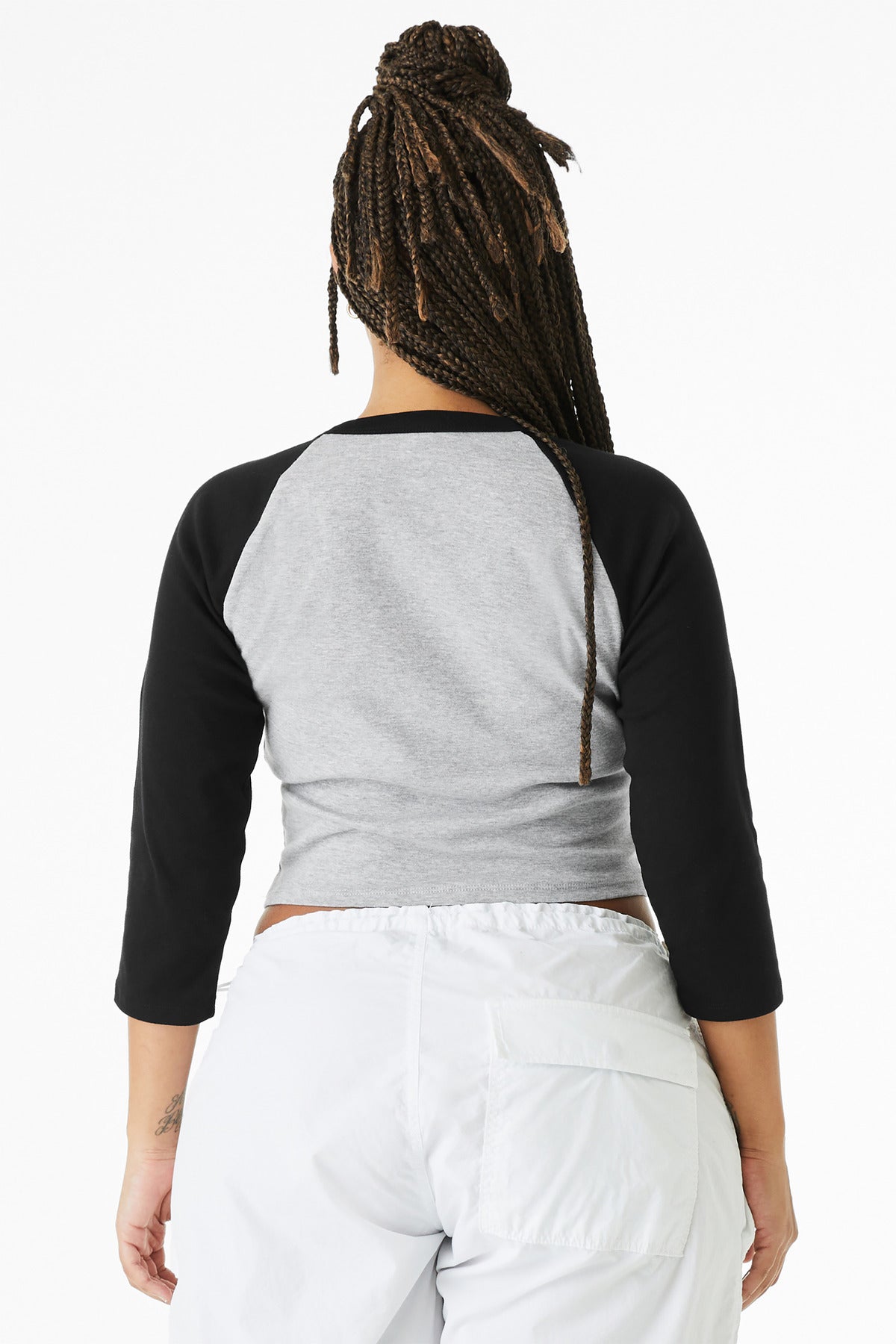 AthHt/Blk BELLA+CANVAS Women's Micro Rib 3/4 Raglan Baby Tee BC1200