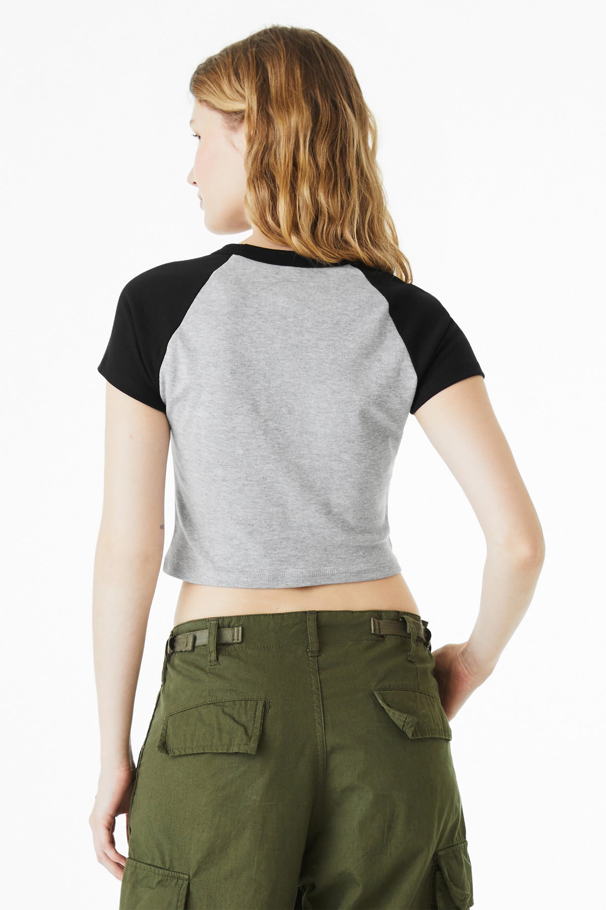 AthHt/Blk BELLA+CANVAS Women's Micro Rib Raglan Baby Tee BC1201