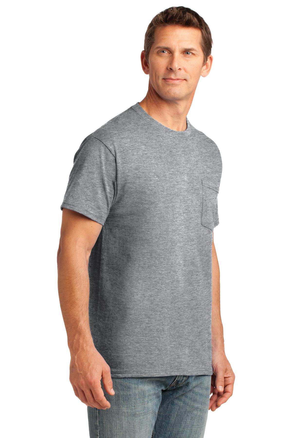 Athl Heather Port & Co Core Cotton Pocket Tee. PC54P