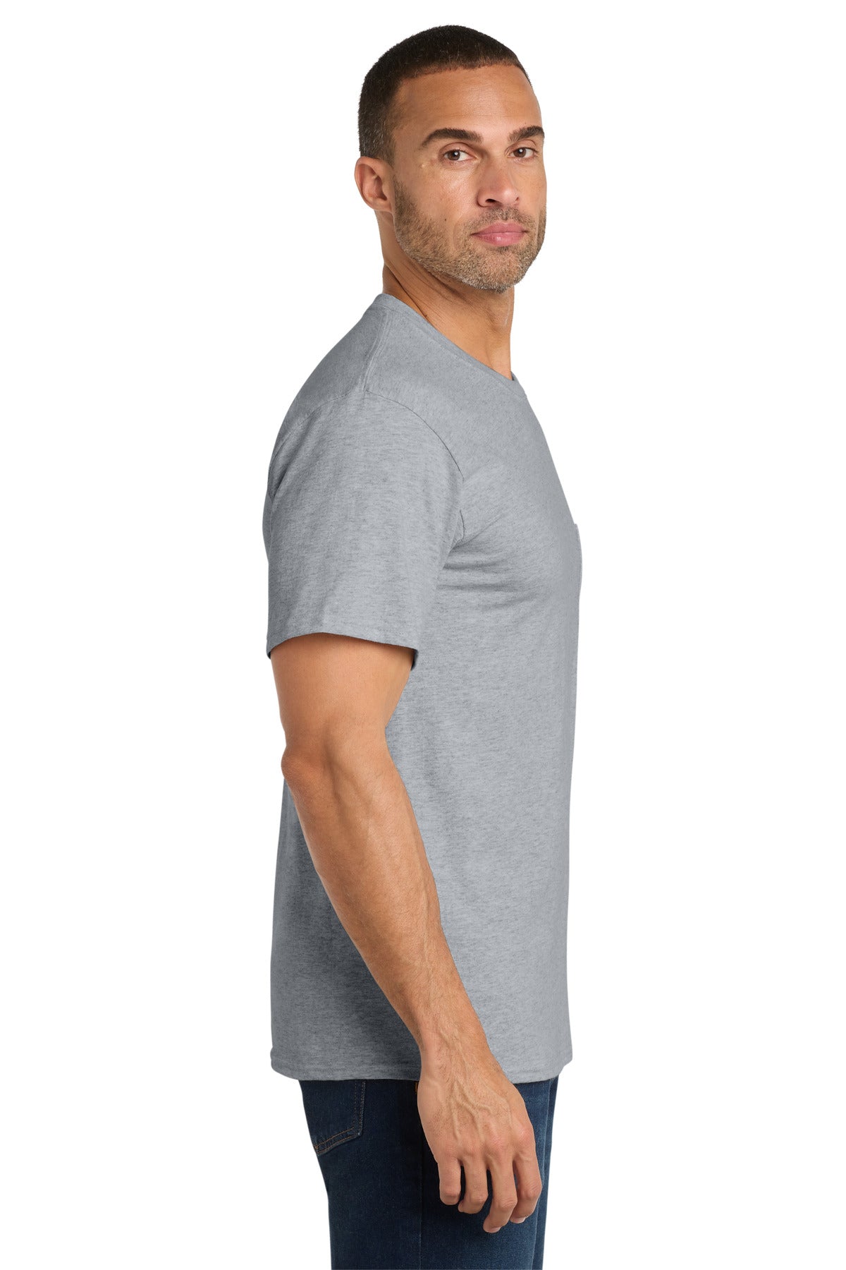 Athl Heather Port & Co Core Cotton Pocket Tee. PC54P