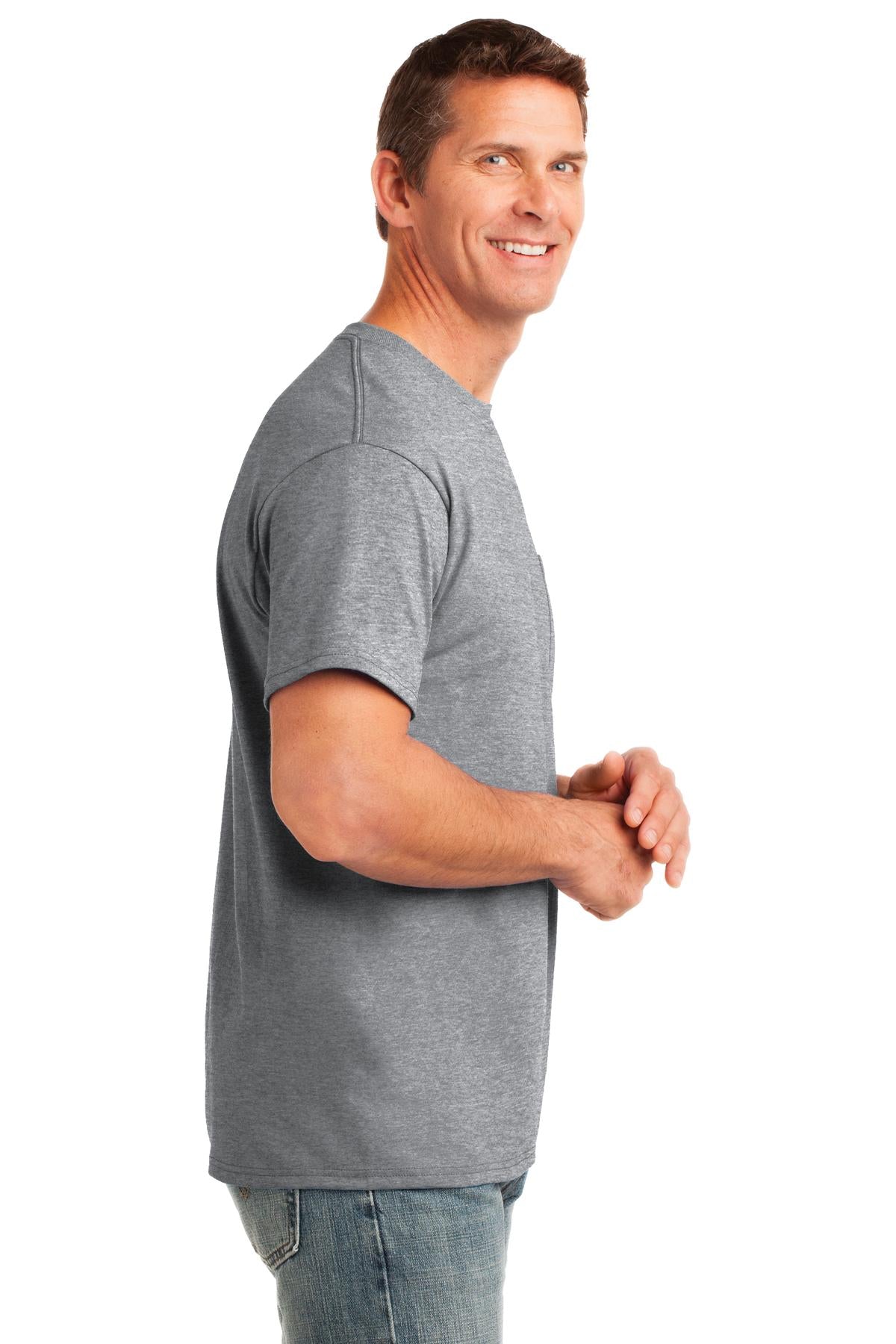 Athl Heather Port & Co Core Cotton Pocket Tee. PC54P