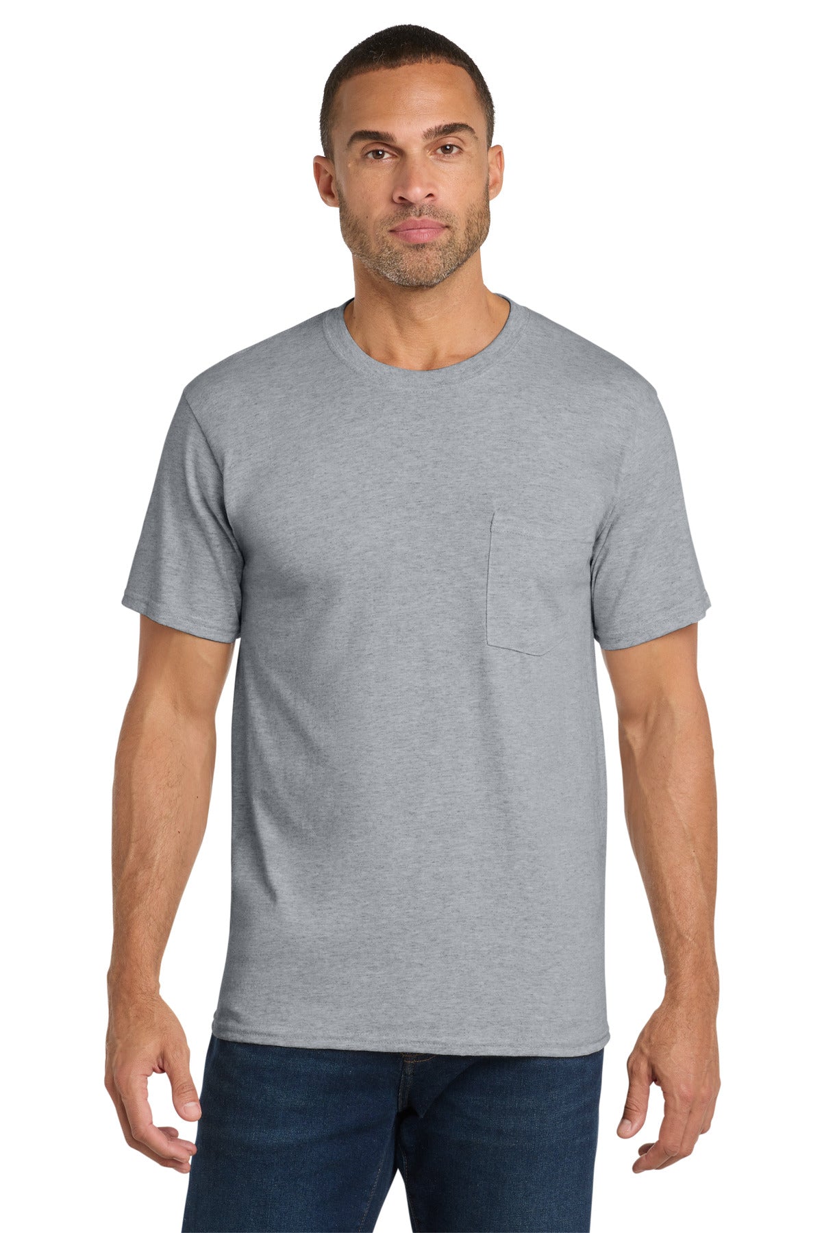 Athl Heather Port & Co Core Cotton Pocket Tee. PC54P