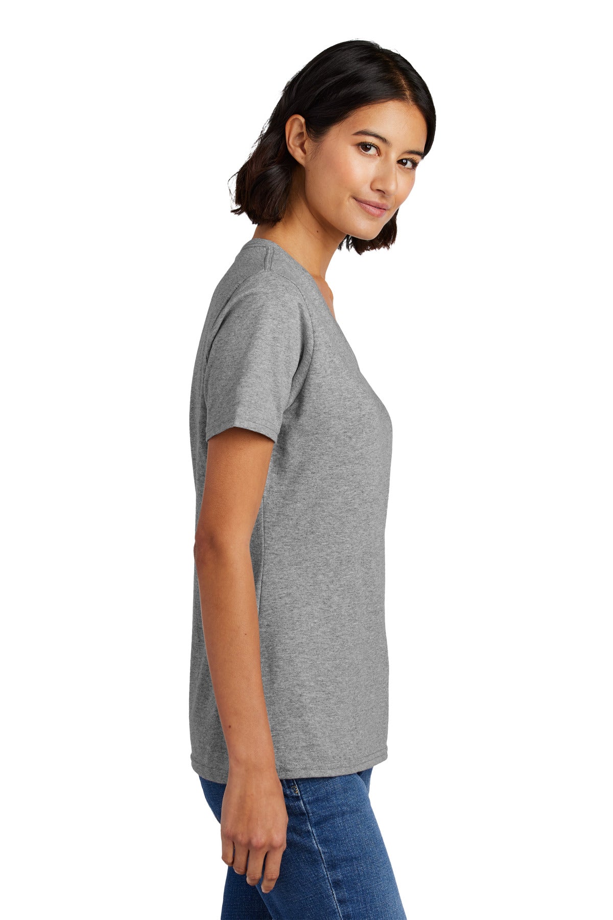 Athl Heather Port & Co Women's Core Cotton V-Neck Tee. LPC54V