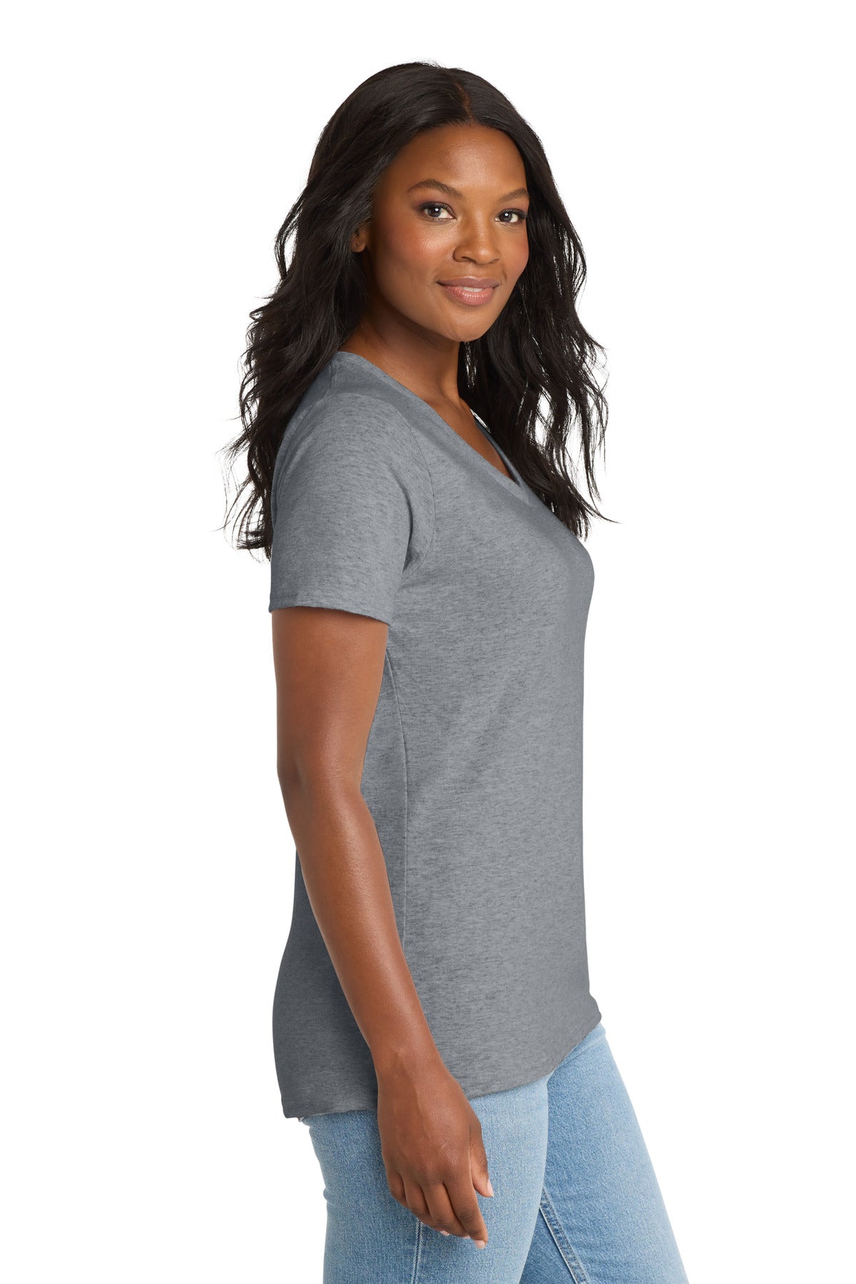 Athl Heather Port & Co Women's Core Cotton V-Neck Tee. LPC54V
