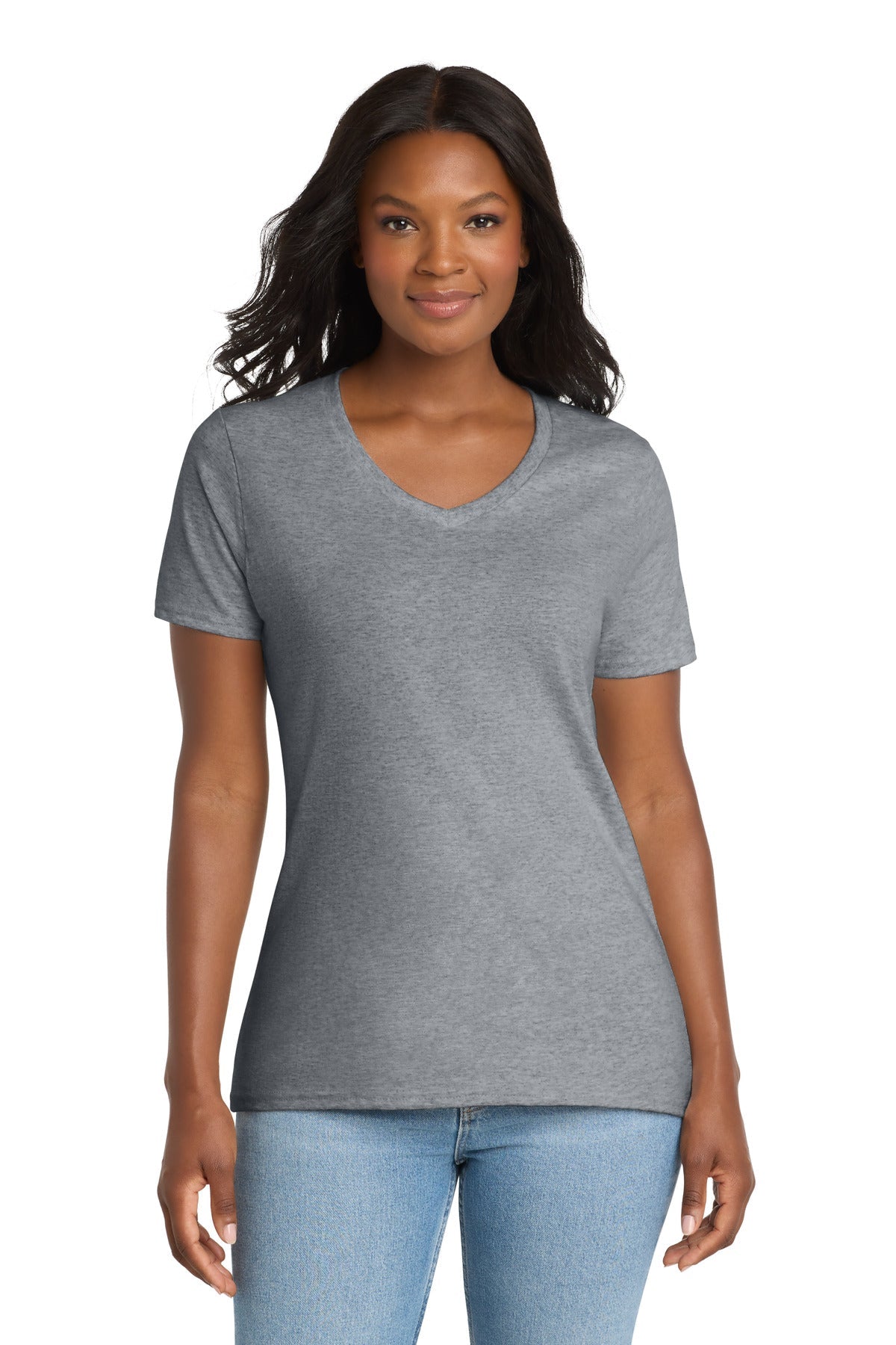 Athl Heather Port & Co Women's Core Cotton V-Neck Tee. LPC54V