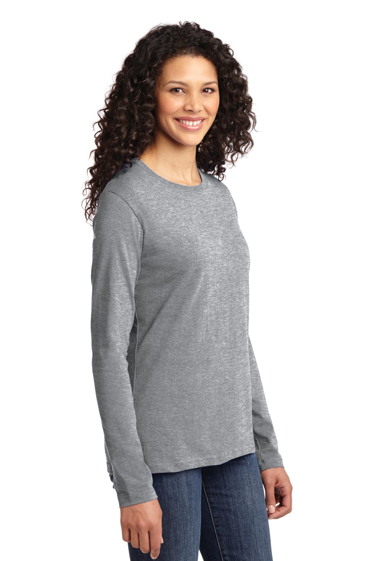 Athl Heather Port & Co Women's Long Sleeve Core Cotton Tee. LPC54LS