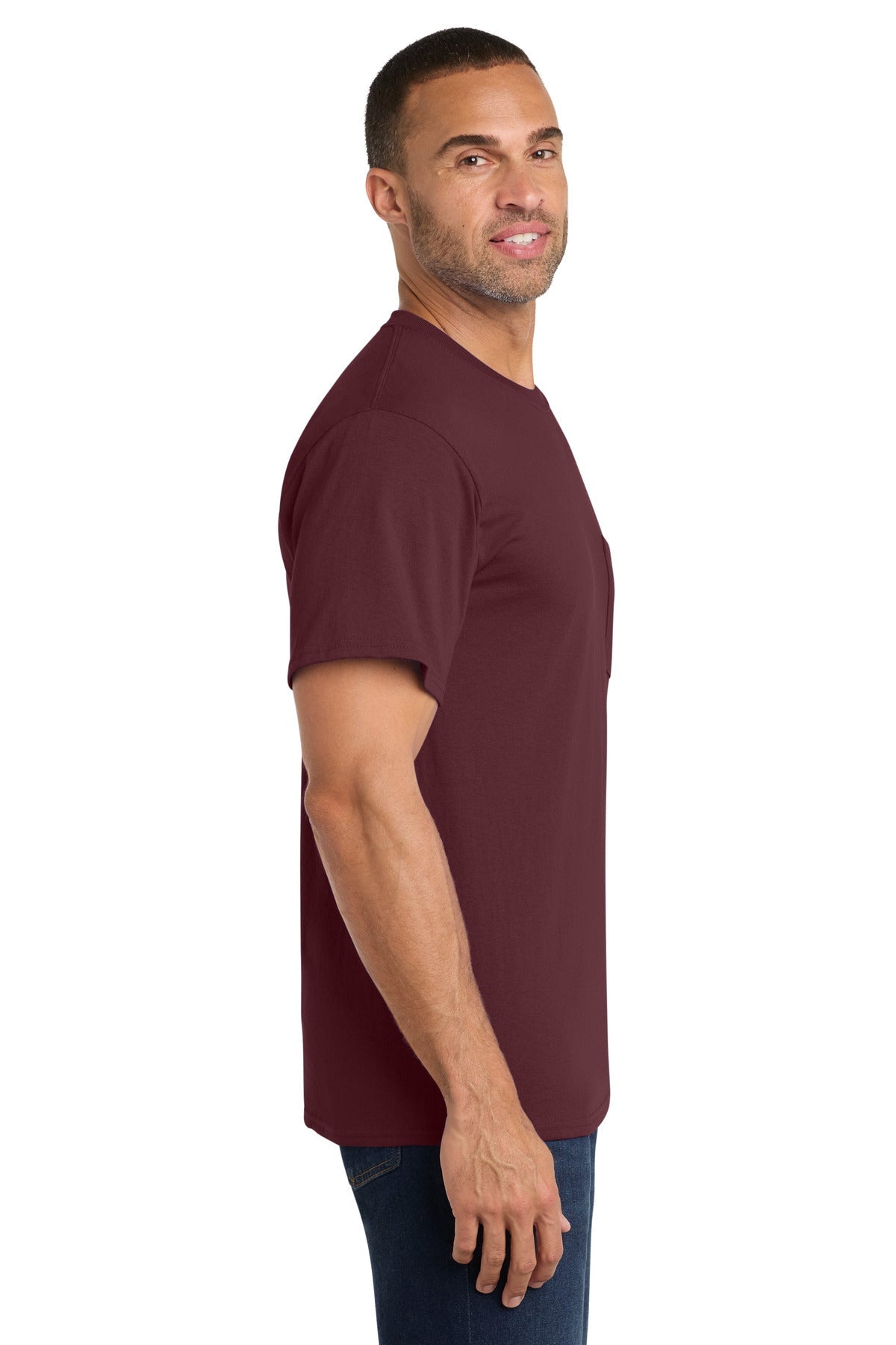 Athl Maroon Port & Co Core Cotton Pocket Tee. PC54P