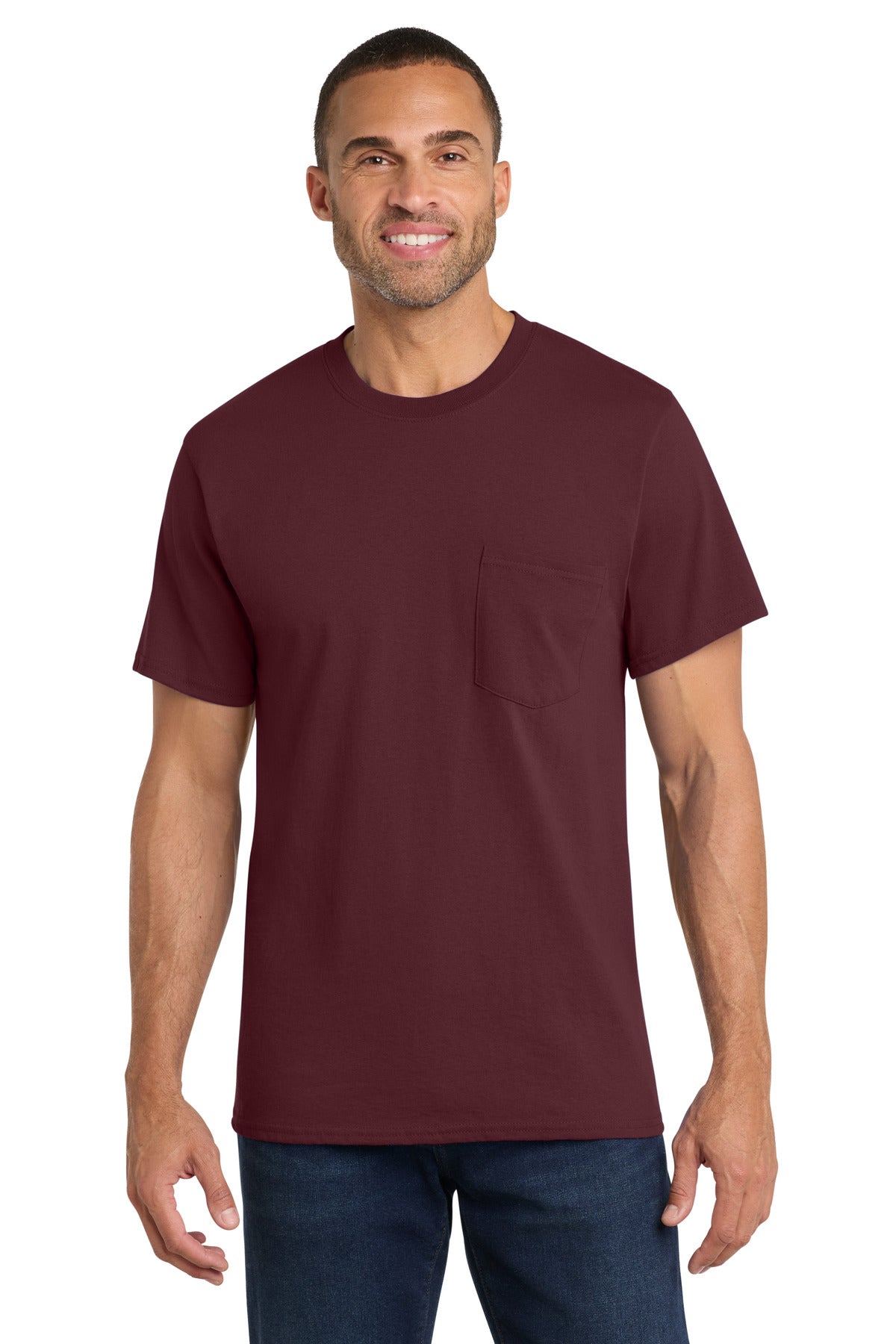Athl Maroon Port & Co Core Cotton Pocket Tee. PC54P