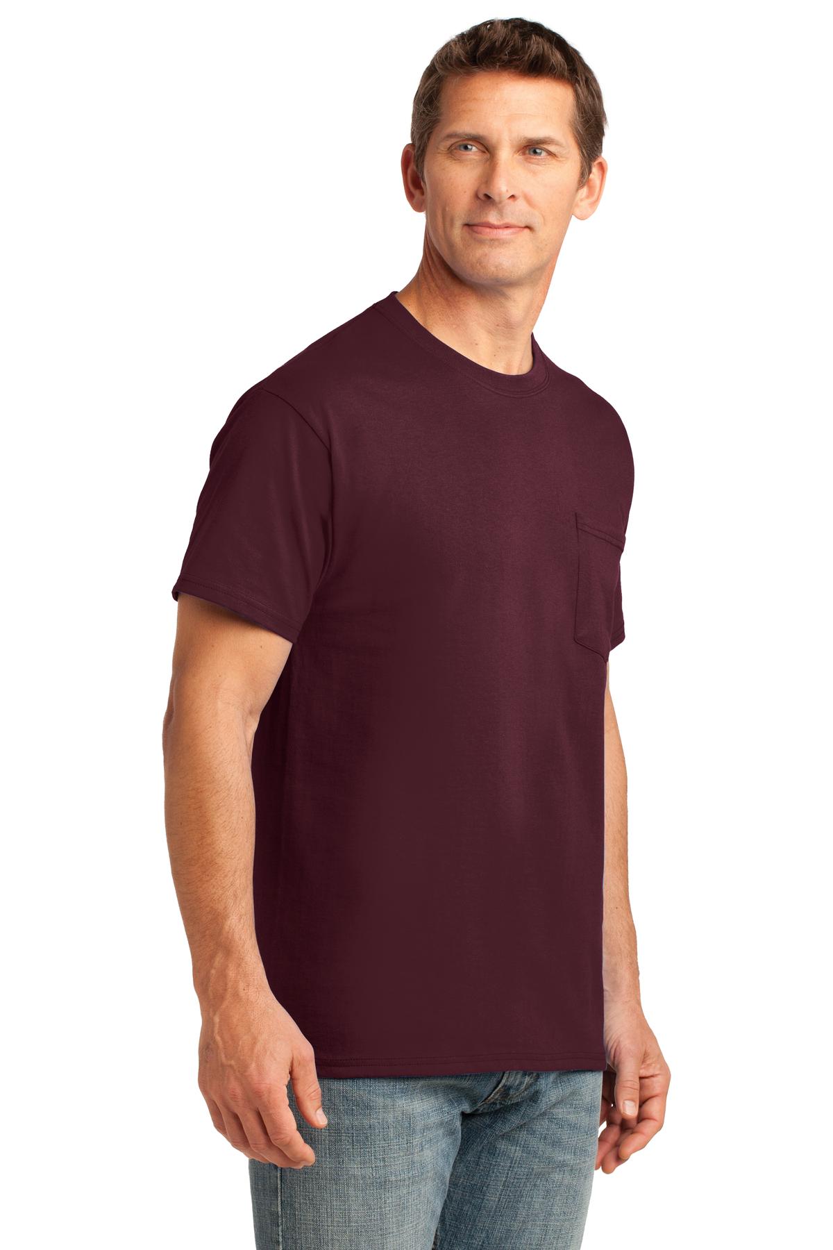 Athl Maroon Port & Co Core Cotton Pocket Tee. PC54P