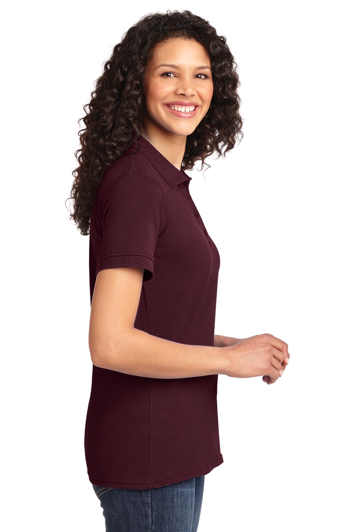 Athl Maroon Port & Co Women's Core Blend Pique Polo. LKP155
