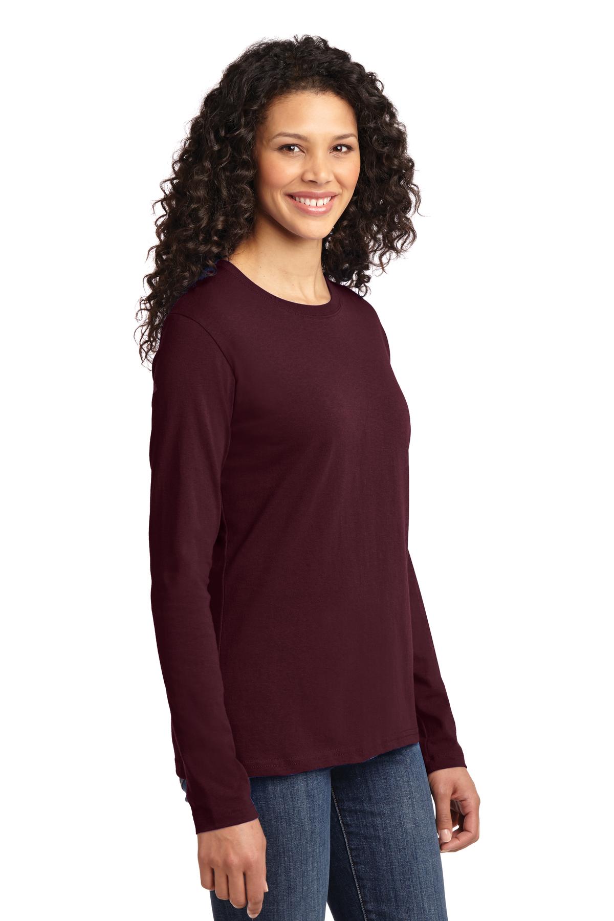 Athl Maroon Port & Co Women's Long Sleeve Core Cotton Tee. LPC54LS