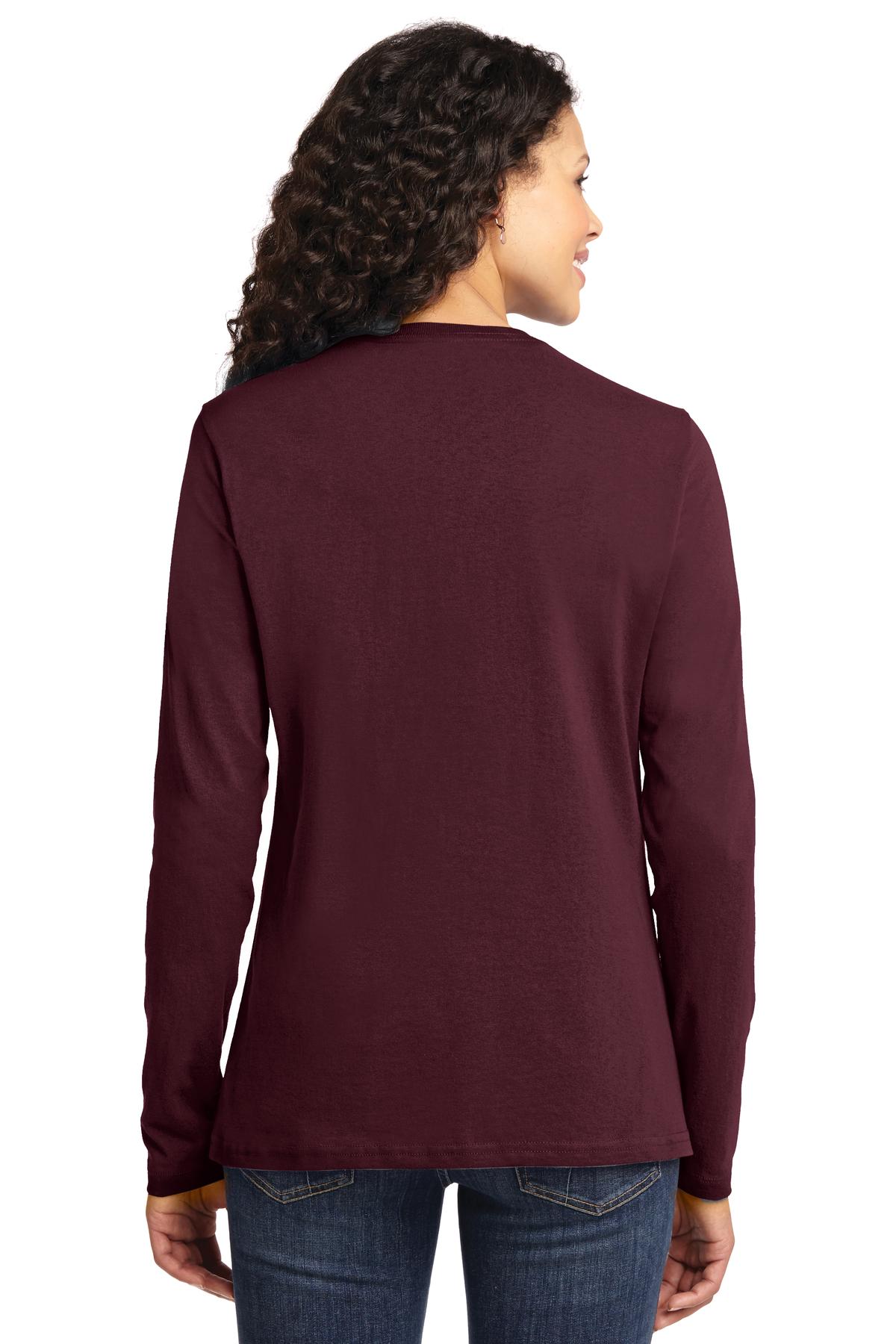 Athl Maroon Port & Co Women's Long Sleeve Core Cotton Tee. LPC54LS
