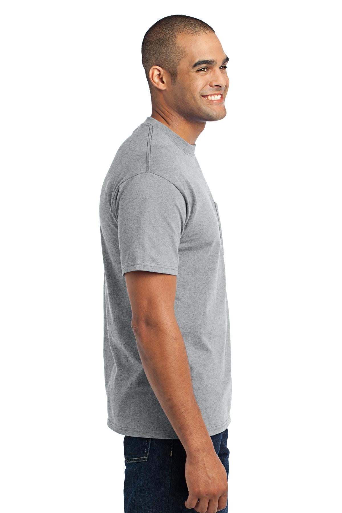 Athletic Hthr Port & Co Core Blend Pocket Tee. PC55P
