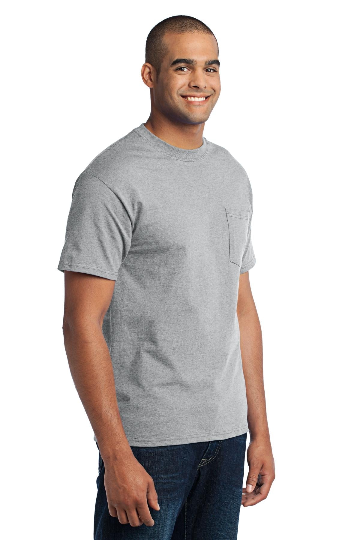 Athletic Hthr Port & Co Core Blend Pocket Tee. PC55P