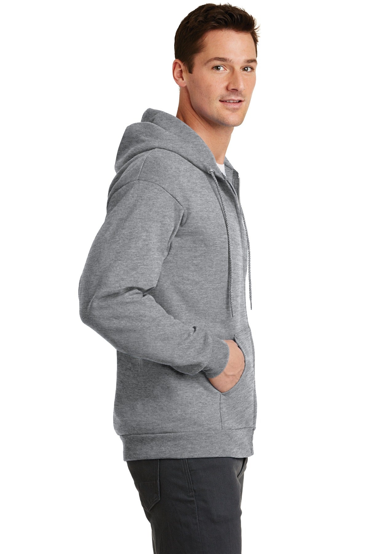 Athletic Hthr Port & Co Core Fleece Full-Zip Hooded Sweatshirt. PC78ZH