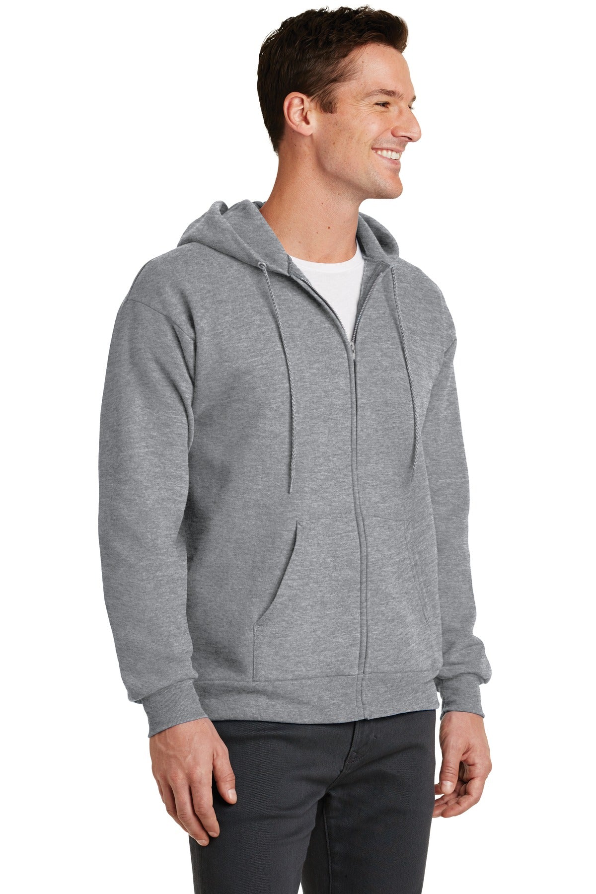 Athletic Hthr Port & Co Core Fleece Full-Zip Hooded Sweatshirt. PC78ZH