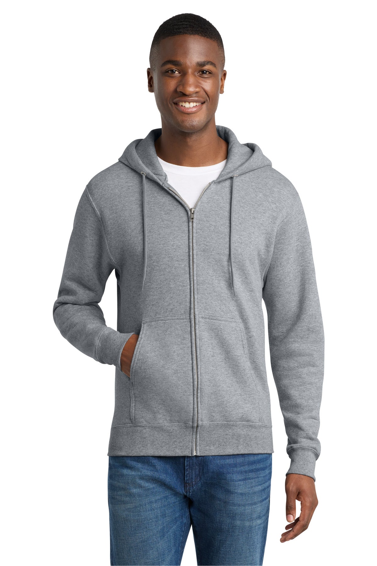 Athletic Hthr Port & Co Core Fleece Full-Zip Hooded Sweatshirt. PC78ZH