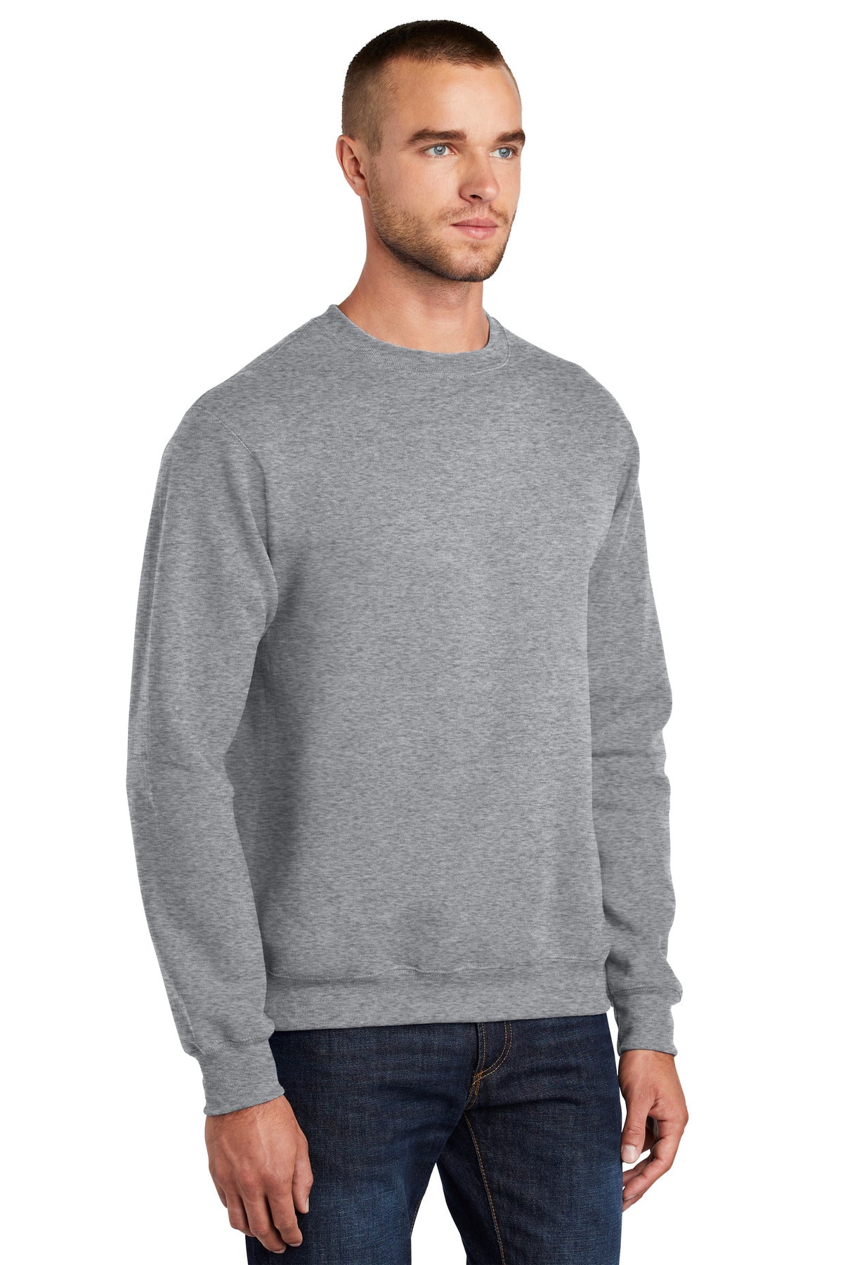 Athletic Hthr Port & Co Essential Fleece Crewneck Sweatshirt. PC90