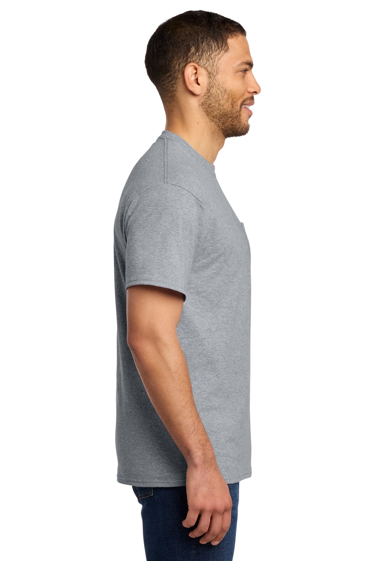 Athletic Hthr Port & Co Essential Pocket Tee. PC61P
