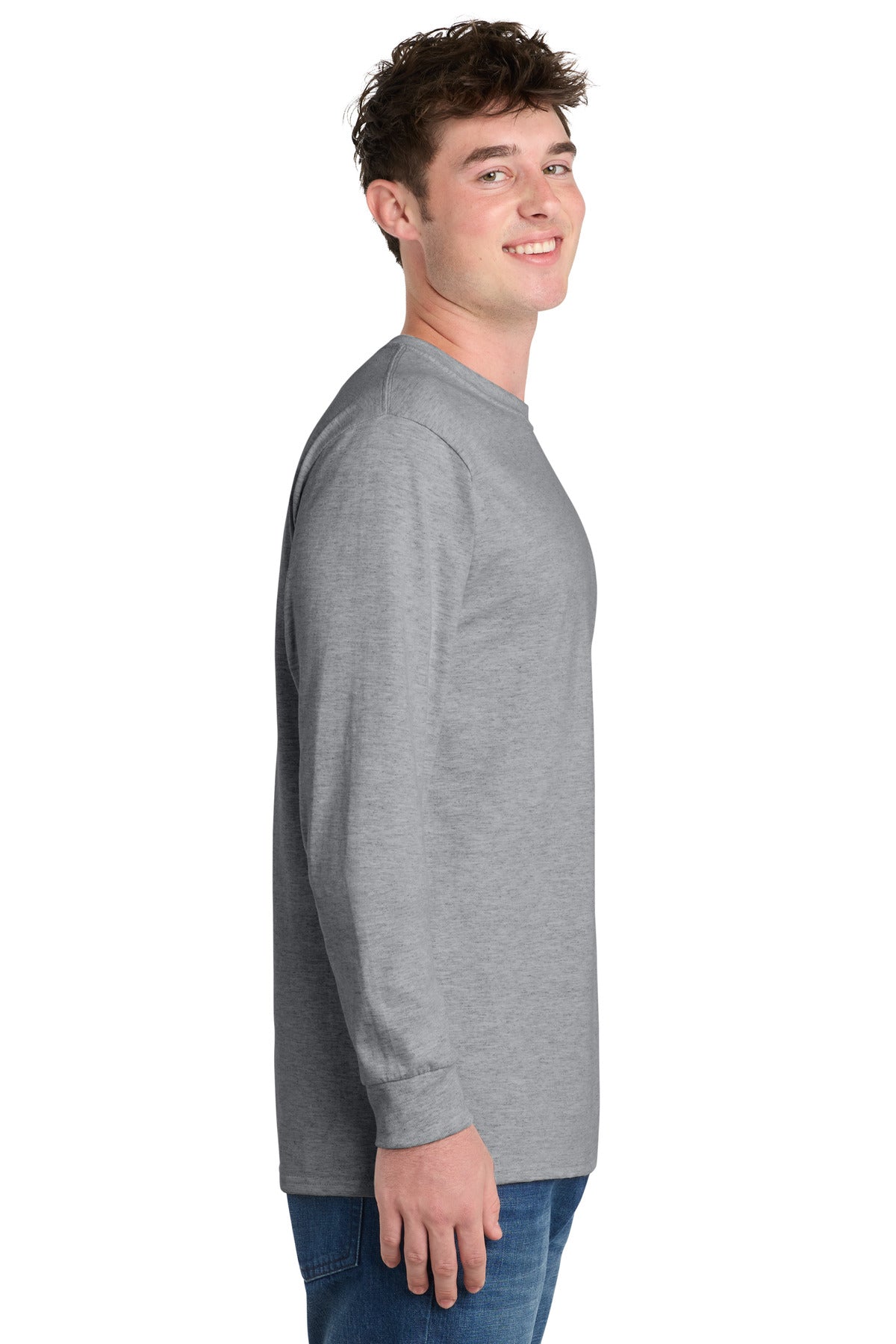 Athletic Hthr Port & Co Long Sleeve Essential Tee. PC61LS