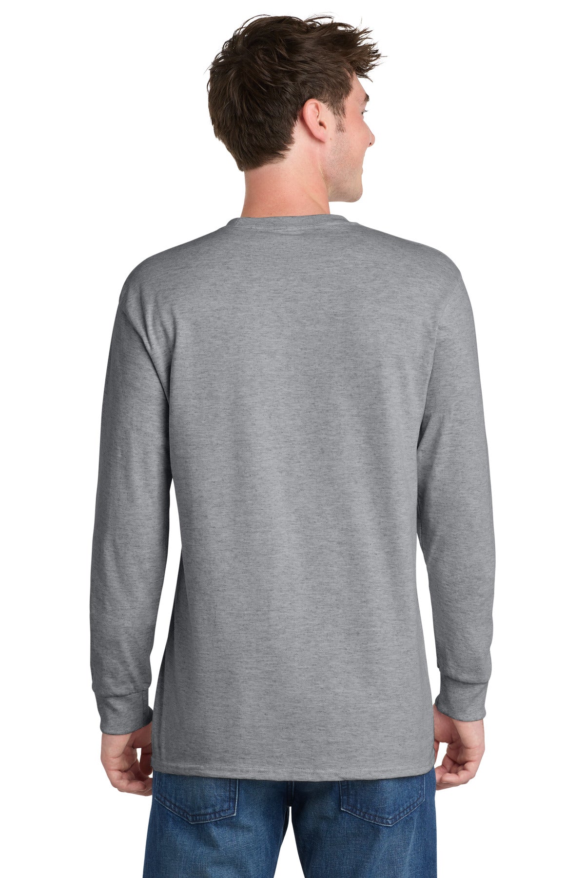 Athletic Hthr Port & Co Long Sleeve Essential Tee. PC61LS