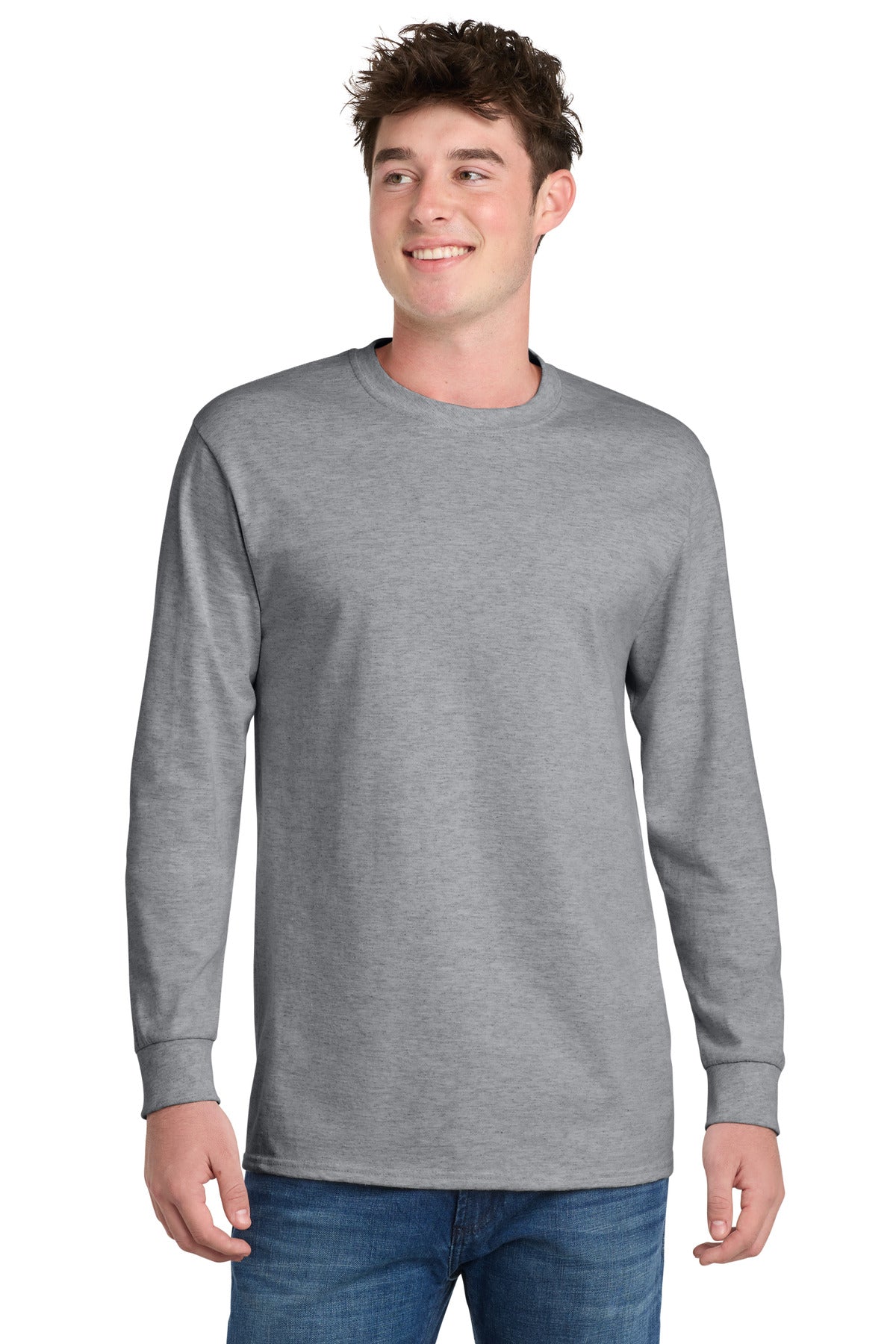 Athletic Hthr Port & Co Long Sleeve Essential Tee. PC61LS