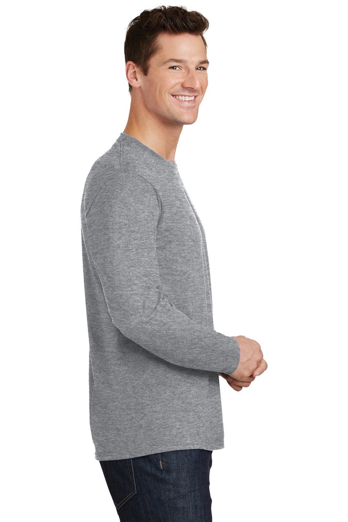 Athletic Hthr Port & Co Long Sleeve Fan Favorite Tee. PC450LS