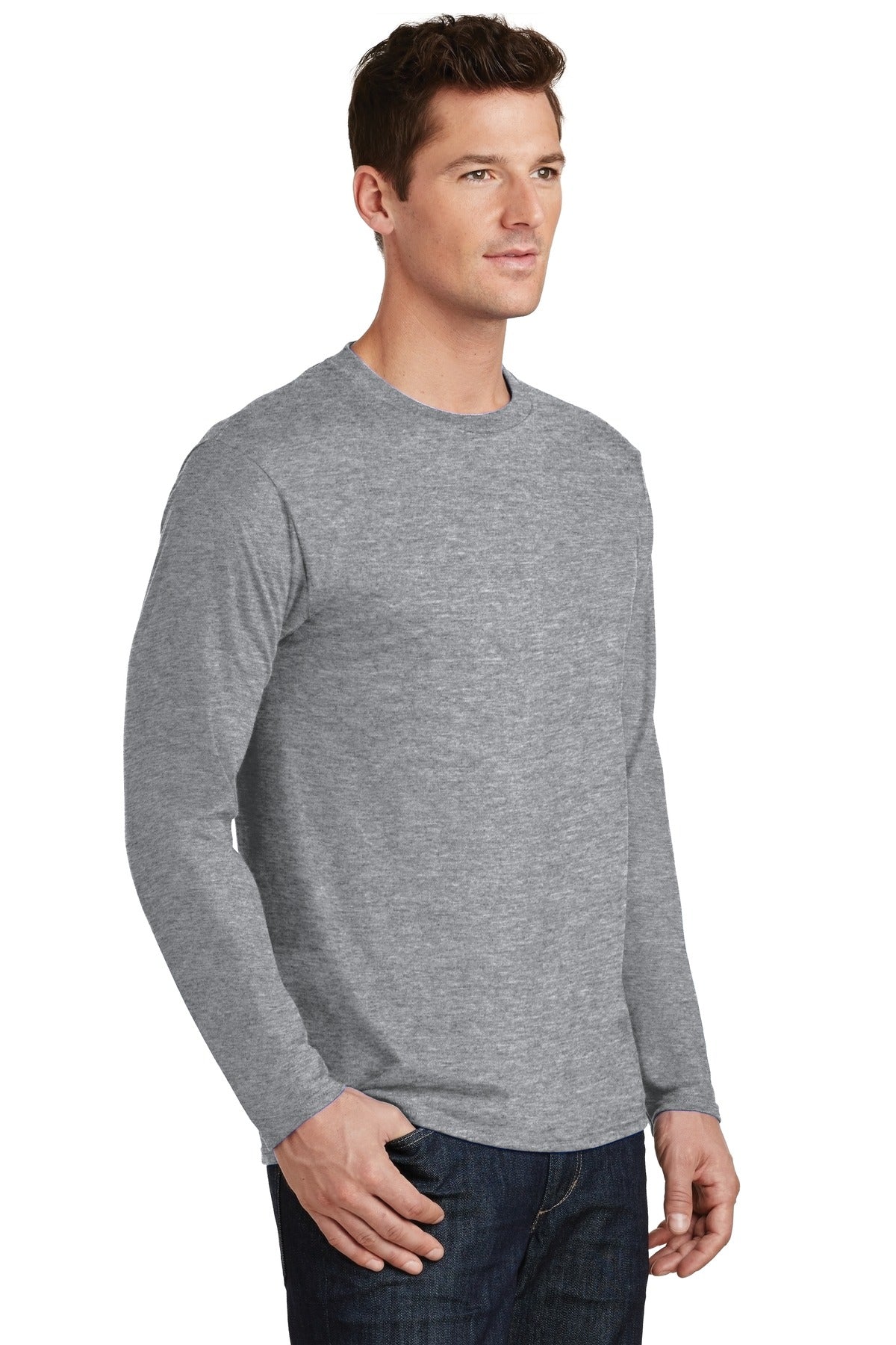 Athletic Hthr Port & Co Long Sleeve Fan Favorite Tee. PC450LS