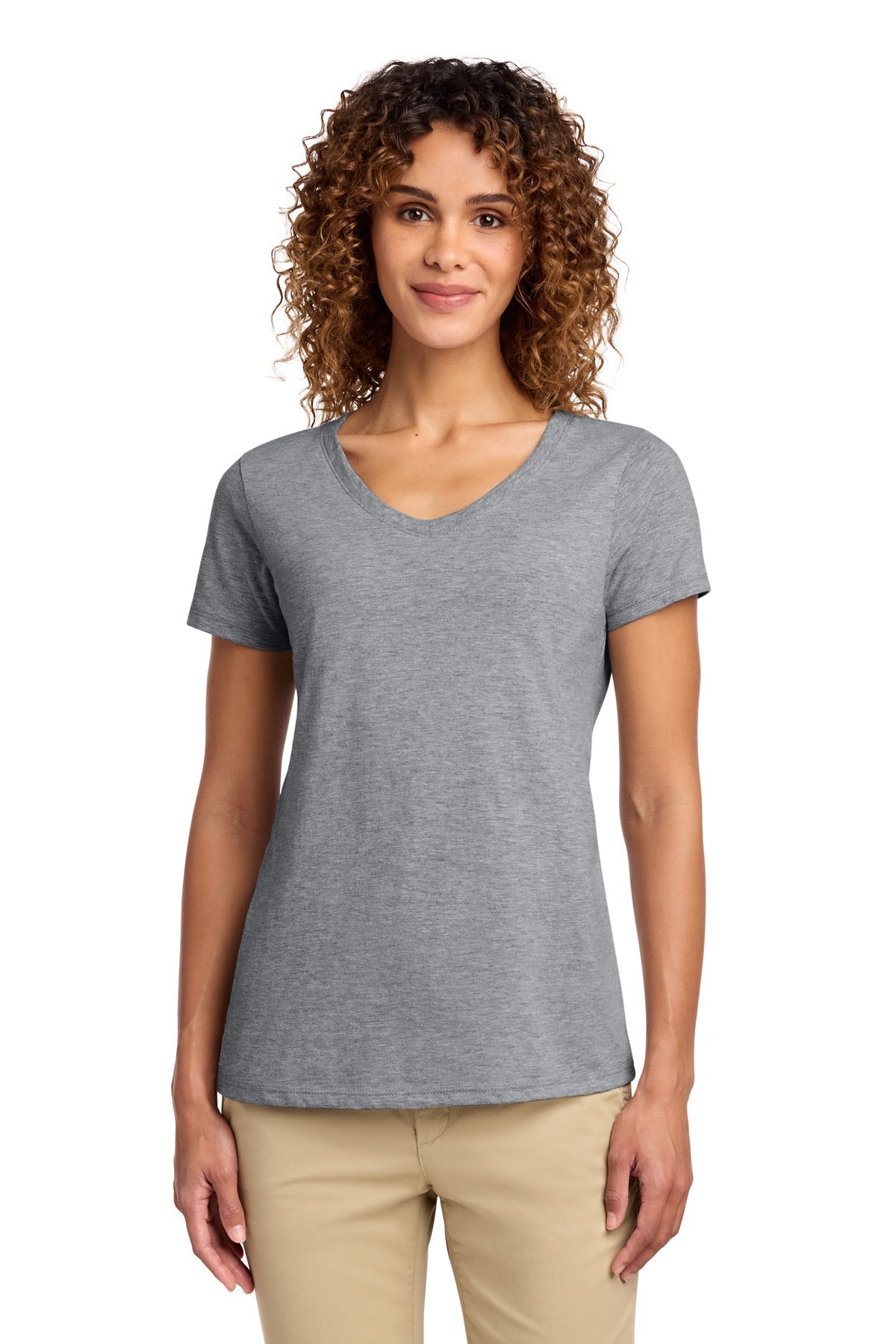 Athletic Hthr Port & Co Women's Fan Favorite V-Neck Tee. LPC450V